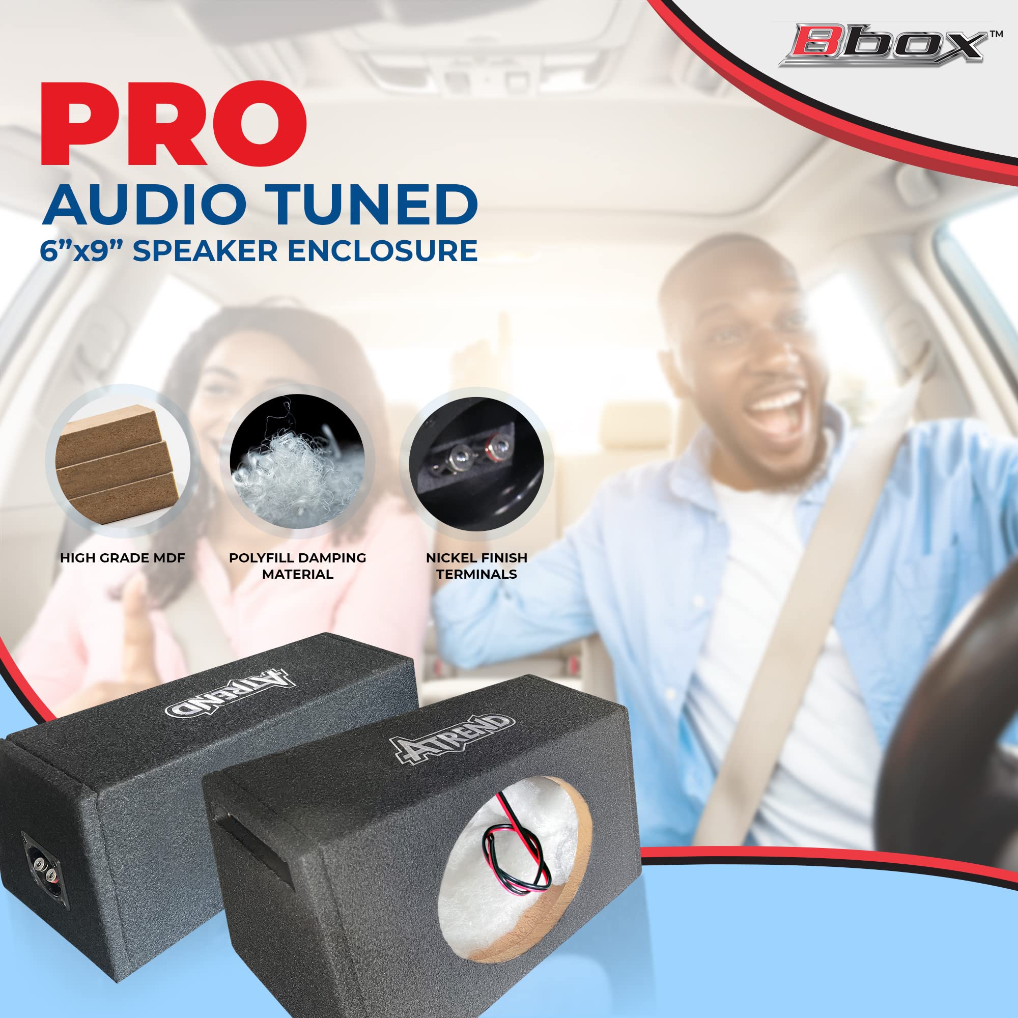 Atrend 6” x 9” Vented Pro Audio Tuned Speaker Subwoofer Enclosures - Designed, Engineered in USA - Improve Audio Quality, Sound & Bass - Nickle Finish Terminals