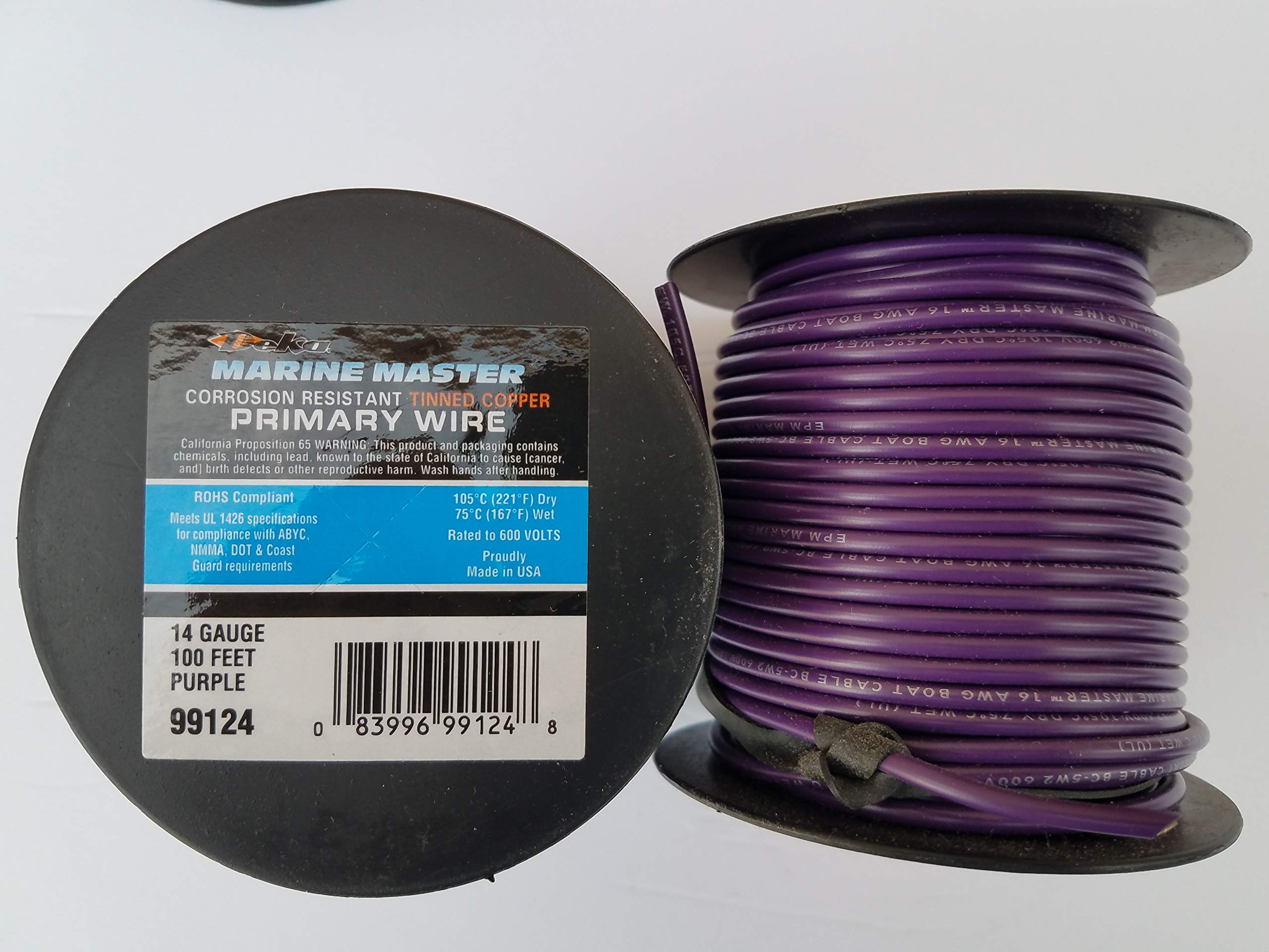 Marine Tinned Copper DEKA 14AWG Purple Boat Stranded Wire 100 Feet Made in USA