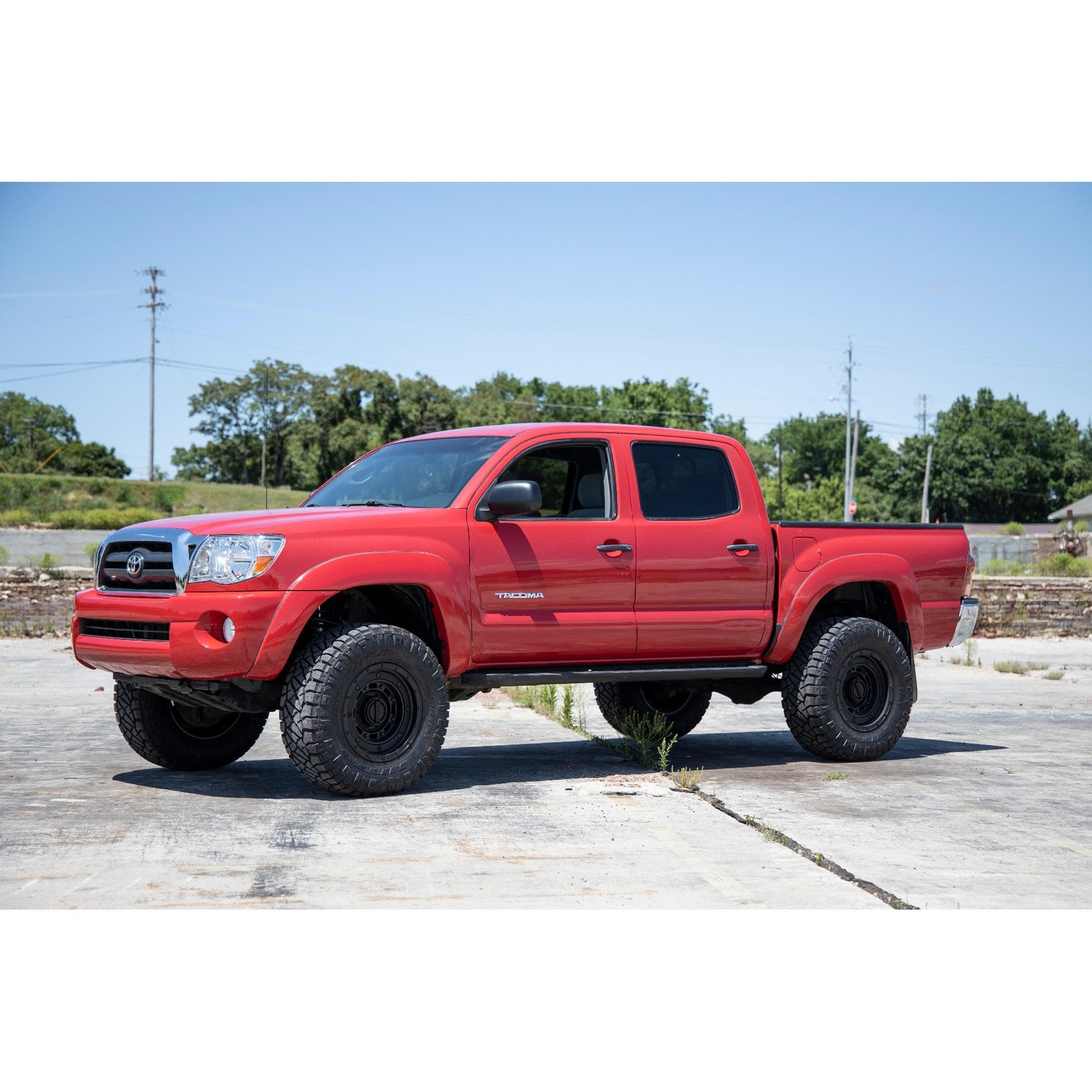 3.5" Rough Country Bolt-On Lift Kit with Vertex Coilovers/Vertex Shocks for Toyota Tacoma 4WD (2005-2023) - Lifted Leaf Springs, Red Control Arms