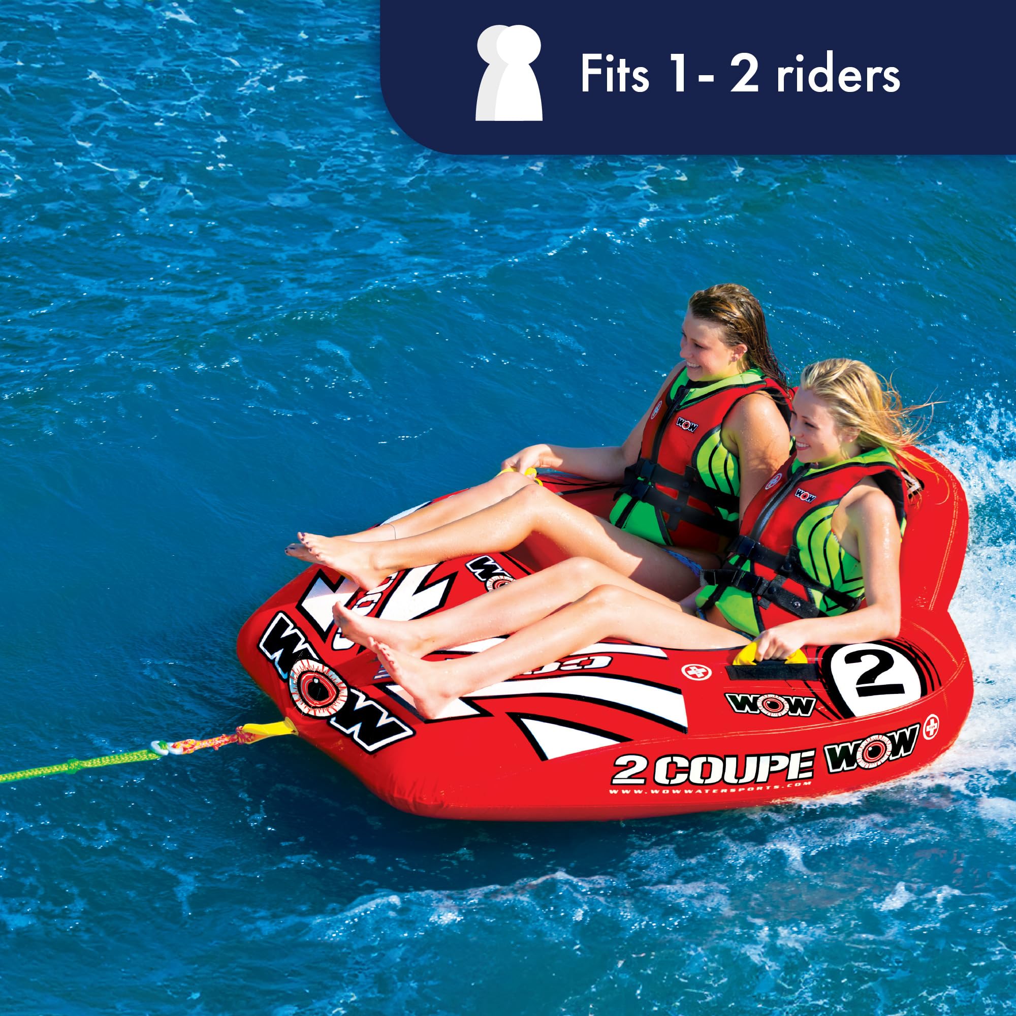 Coupe Cockpit Towable Tube for Boating – WOW Sports – 1-2 Person 340 lbs Capacity – Inflatable Boat Tube for Water Sports – Youth & Adults