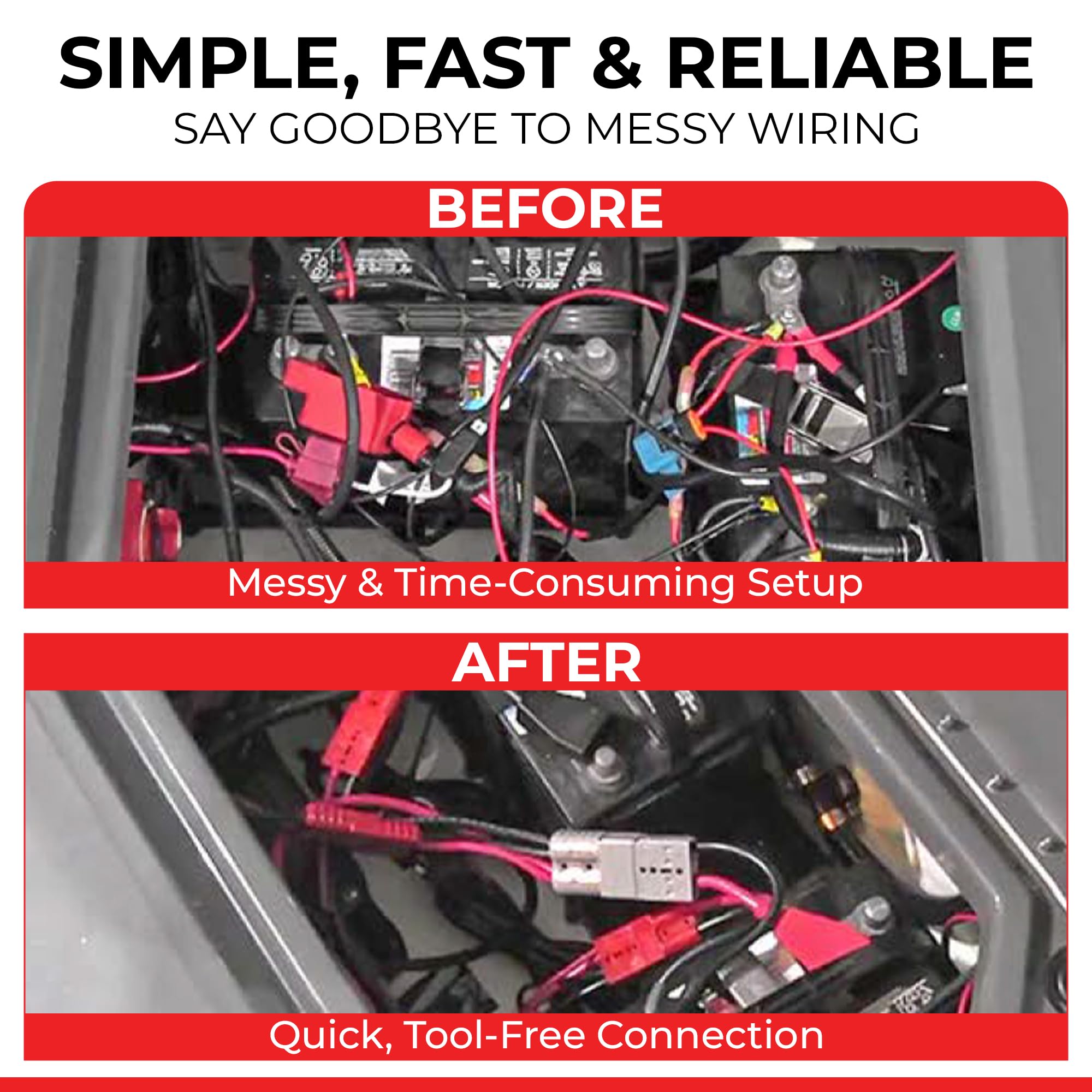 12V Connect-Ease Trolling Motor Wire Connection Kit with On-Board Charger Leads Included RCE12VBCHK | Lithium Compatible | Quick Connect Wire Connectors | Marine and Outdoor Use | Battery Not Included
