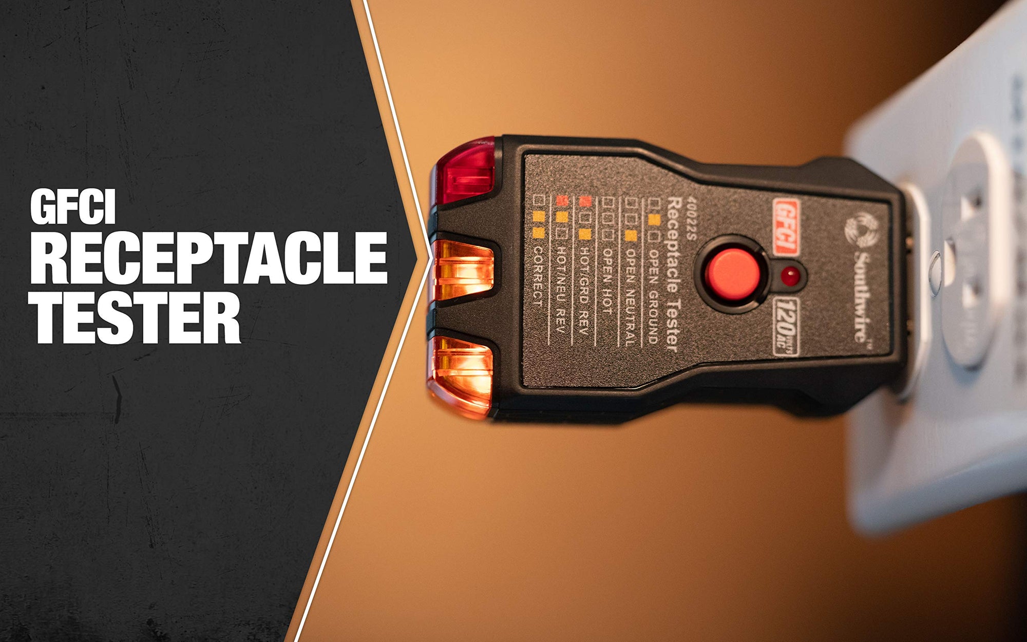 GFCI Receptacle Tester Southwire - Push-Button Outlet Tester for Fast & Accurate Wiring Checks - Compact & Durable Housing - 7 Test Functions