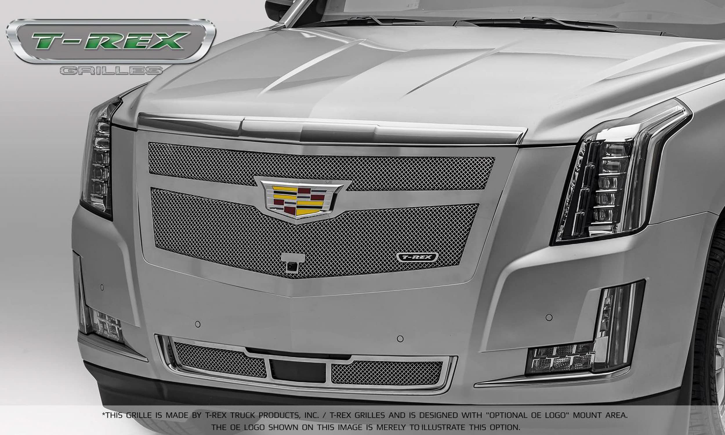 Upper Class Series T-Rex Grilles 2015i-2020 Escalade Bumper Grille, Chrome, 1 Pc, Replacement, Fits Vehicles with Adaptive Cruise Control - PN #57189, Polished