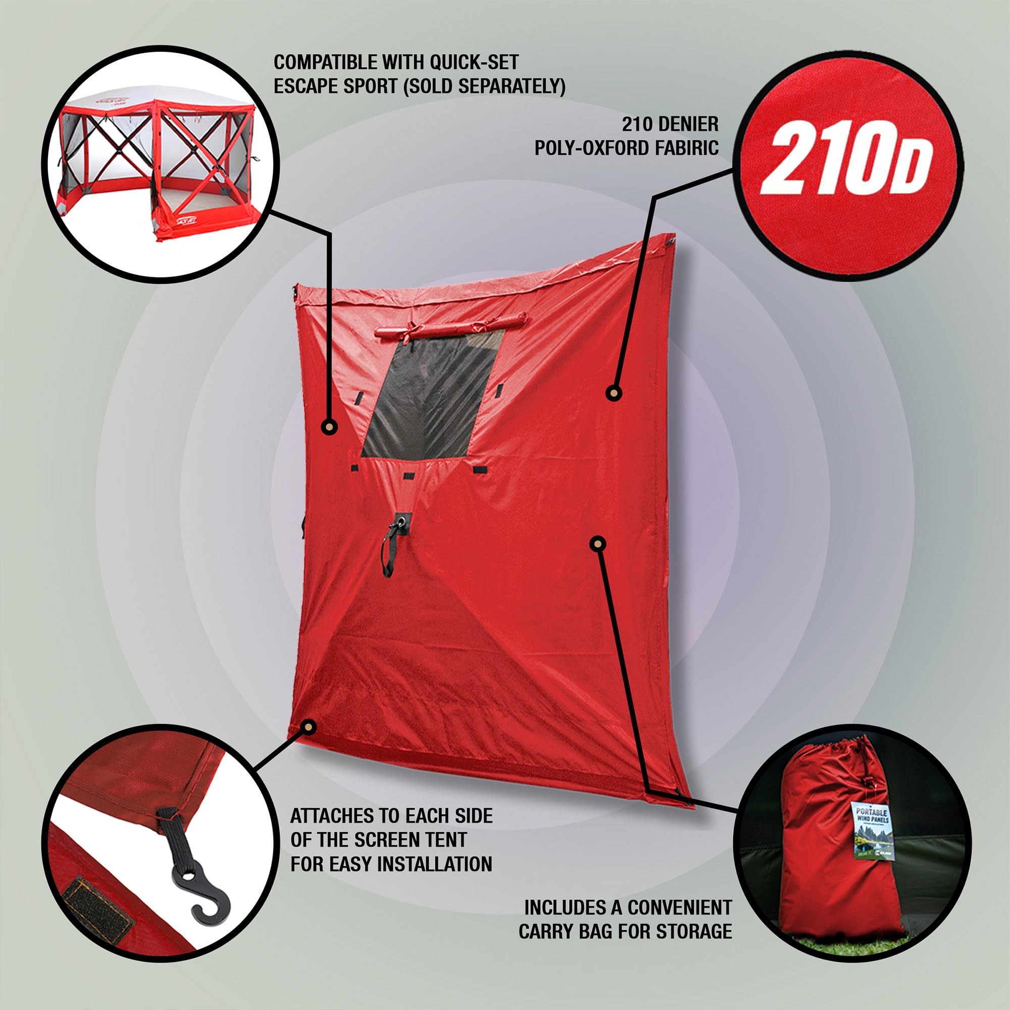 CLAM Wind and Sun Panel Quick-Set Attachment for Escape Sport Screen Shelter Canopy Tent with Carrying Bag, Accessory Only, Red (3 Pack)