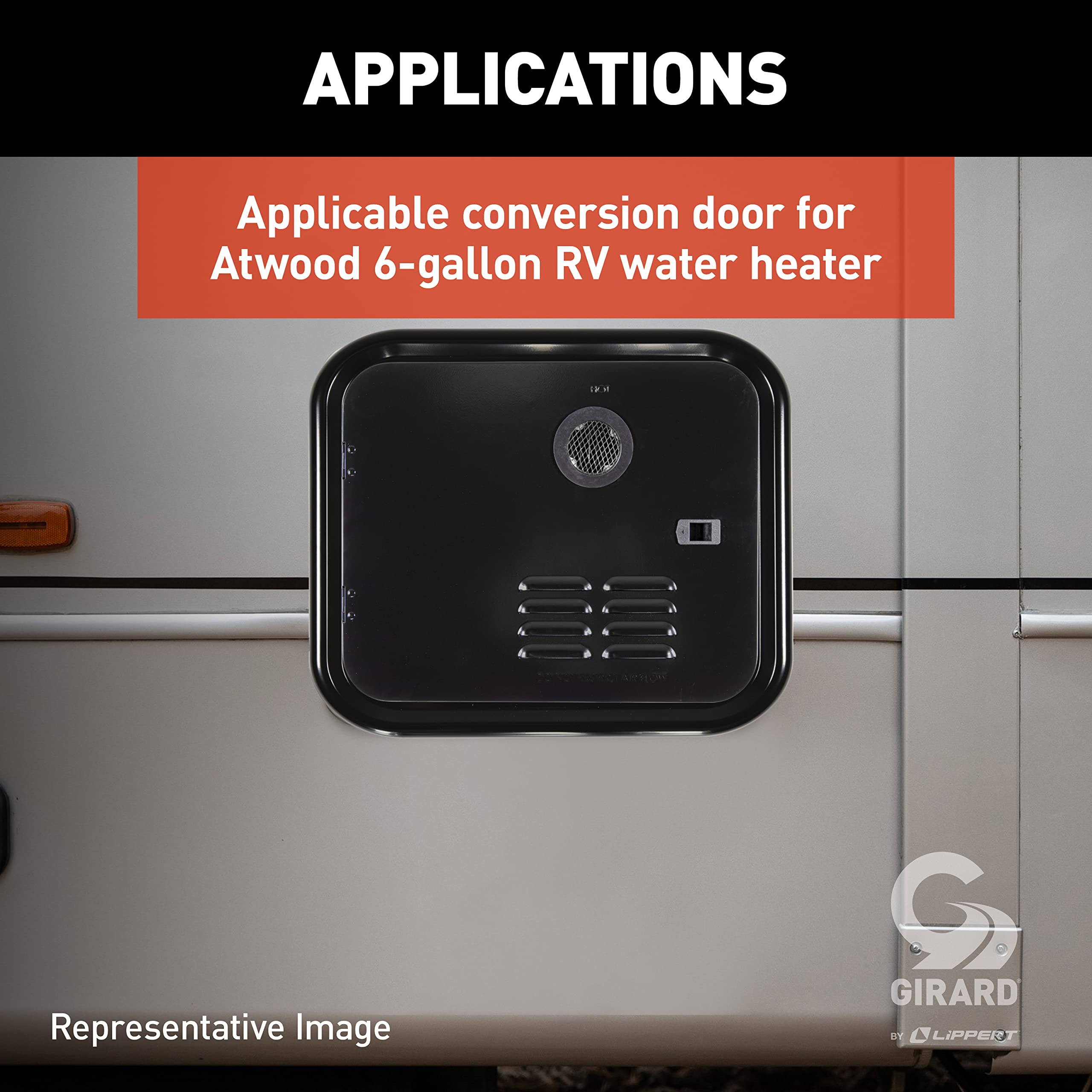 RV Water Heater Door Installation Kit Girard Products Llc - 6-Gallon, Black