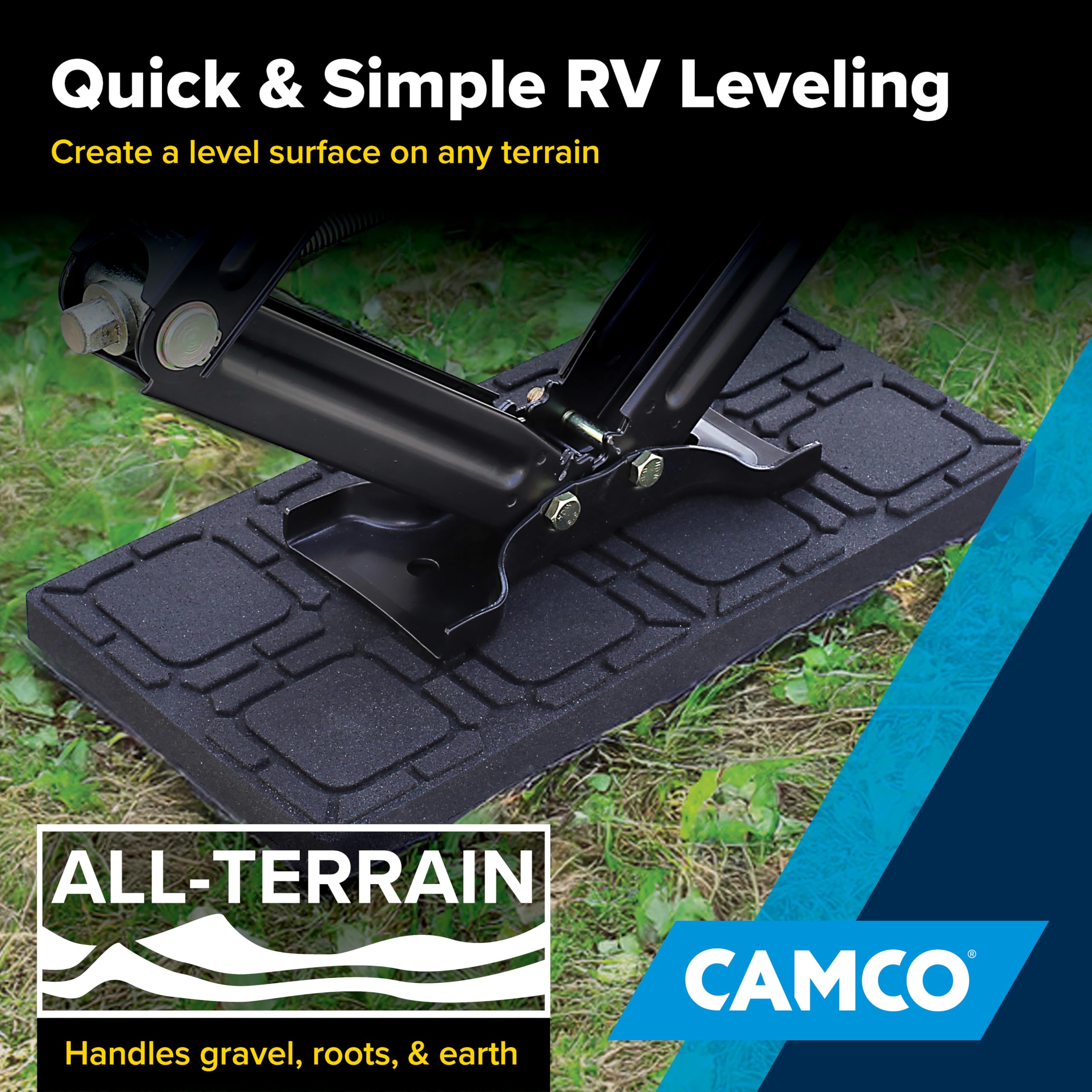 Camco Leveling Block Universal Flex Pads - Prevent Jacks and Stabilizers from Sinking Into Soft Ground - Measure 8.5" x 17" - 2-Pack (44601)