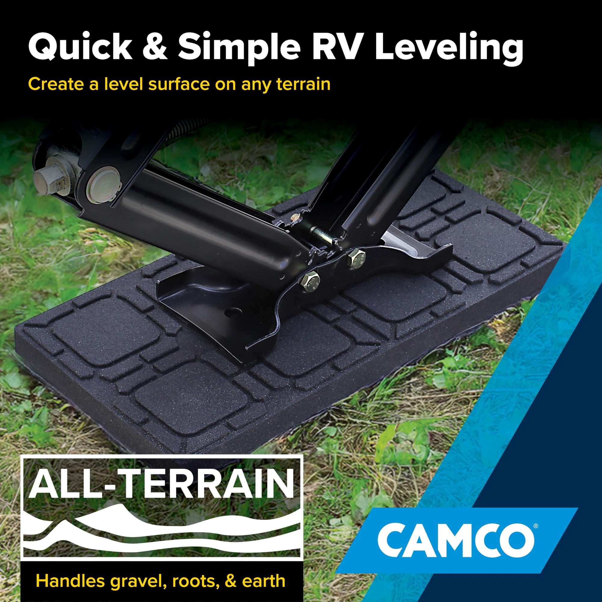 Camco Leveling Block Universal Flex Pads - Prevent Jacks and Stabilizers from Sinking Into Soft Ground - Measure 8.5" x 17" - 2-Pack (44601)