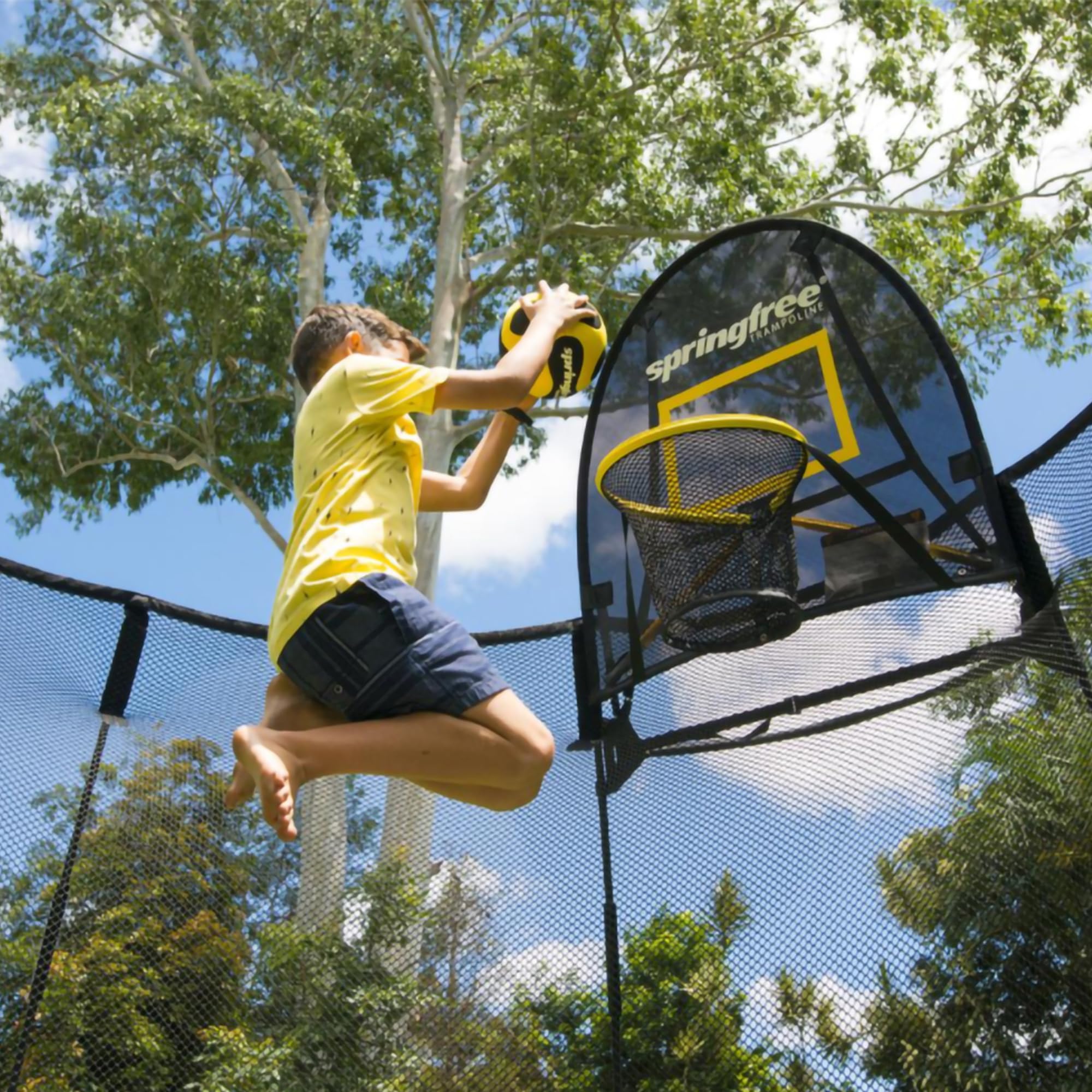 Springfree Basketball Hoop FlexrHoop Attachment for Trampolines with Ball & Pump - Soft Accessory for Outdoor Backyard Recreational Trampoline, Active Play & Jumping Fun for Kids, Adults & Family