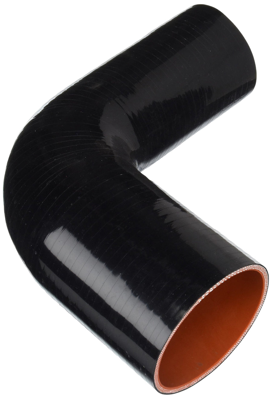HPS Silicone High Temperature HTSER90-250-325-BLK 4-ply Reinforced 90 degree Elbow Reducer Coupler Hose, 55 PSI Maximum Pressure, 4" Leg Length on each side, 2-1/2" > 3-1/4" ID, Black