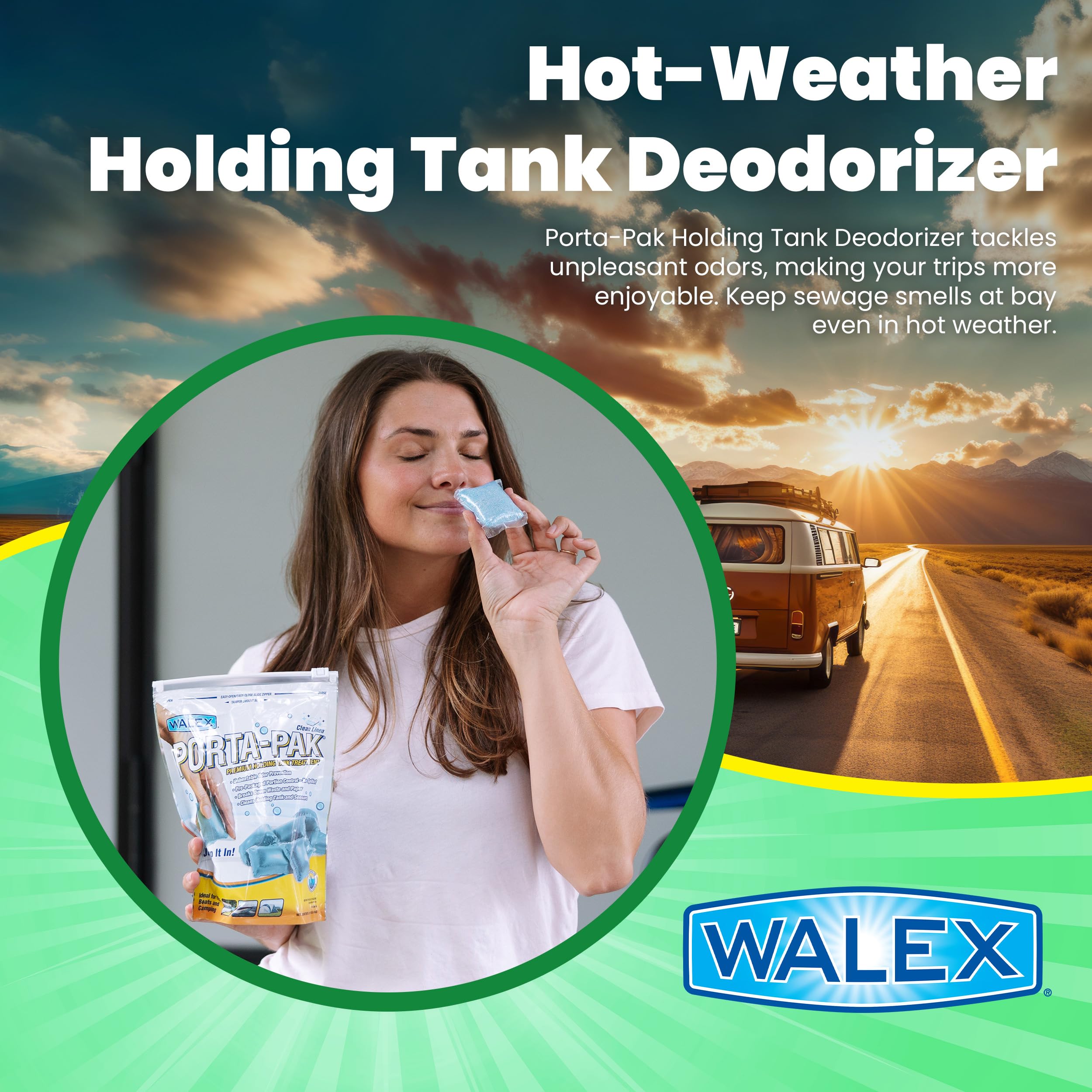 Walex Black Porta-Pak Holding Tank Deodorizer & Portion Control System Drop-Ins - Rapid Breakdown of Waste & Paper, Odor Prevention, Cleans Tank & Sensors - Clean Linen, 10-Pack