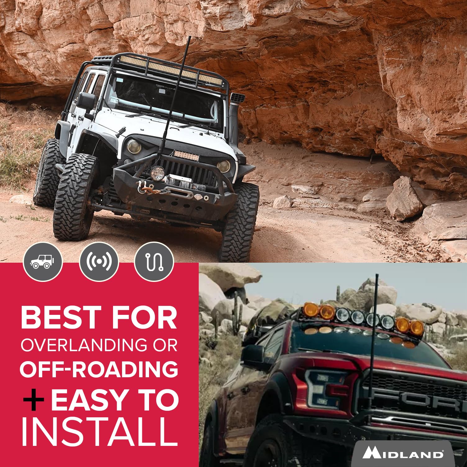 MXAT04-6.6dB Midland Heavy-Duty Bull Bar Antenna Micromobile - 47.5” with 462-468 MHz Frequency - Long Range GMRS Communication - Off-Roading Overlanding - Easy to Install