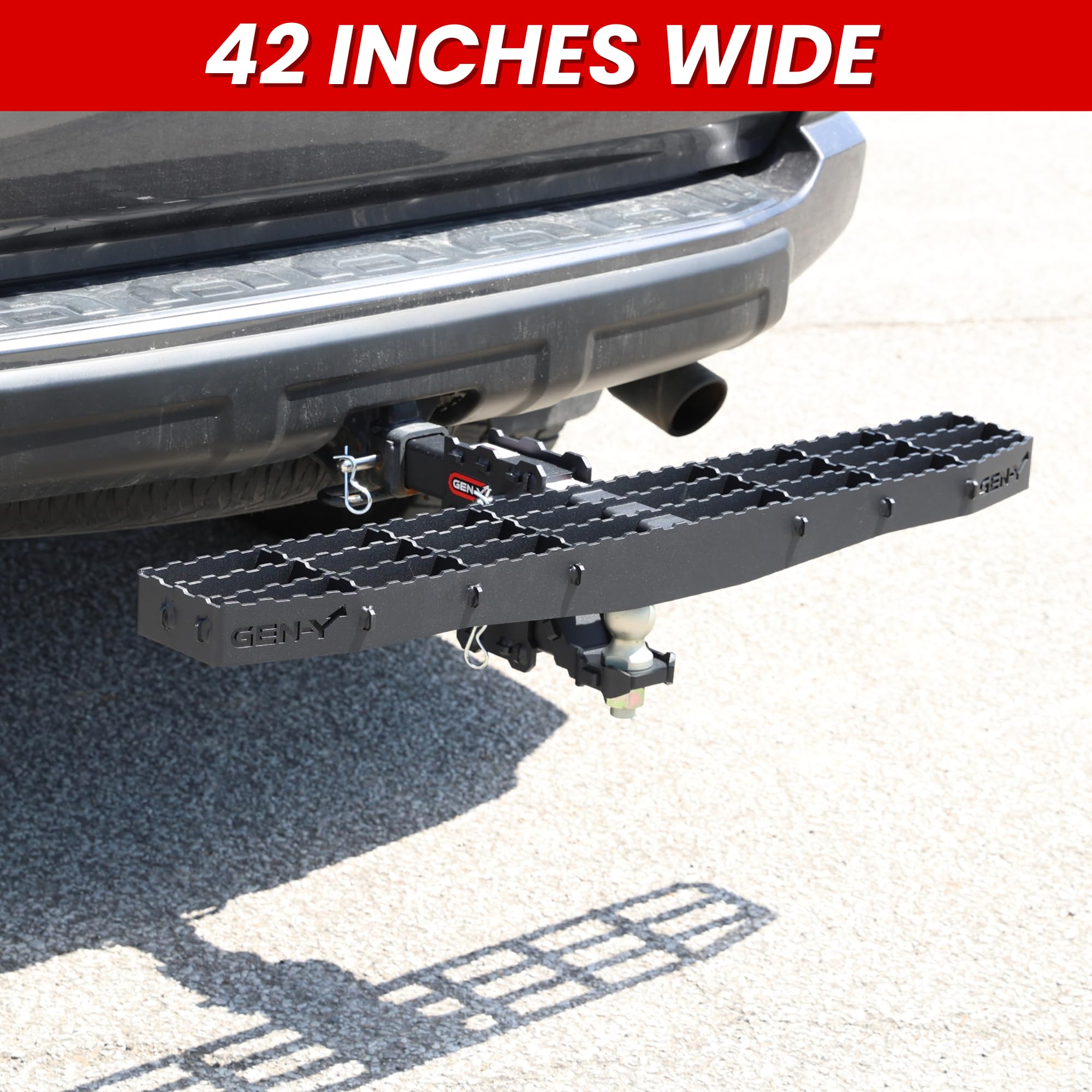 GEN-Y Extra Wide Heavy-Duty Hitch Step with Serrated Boot Scraper for 2" Receiver, 600 LB Capacity, Black