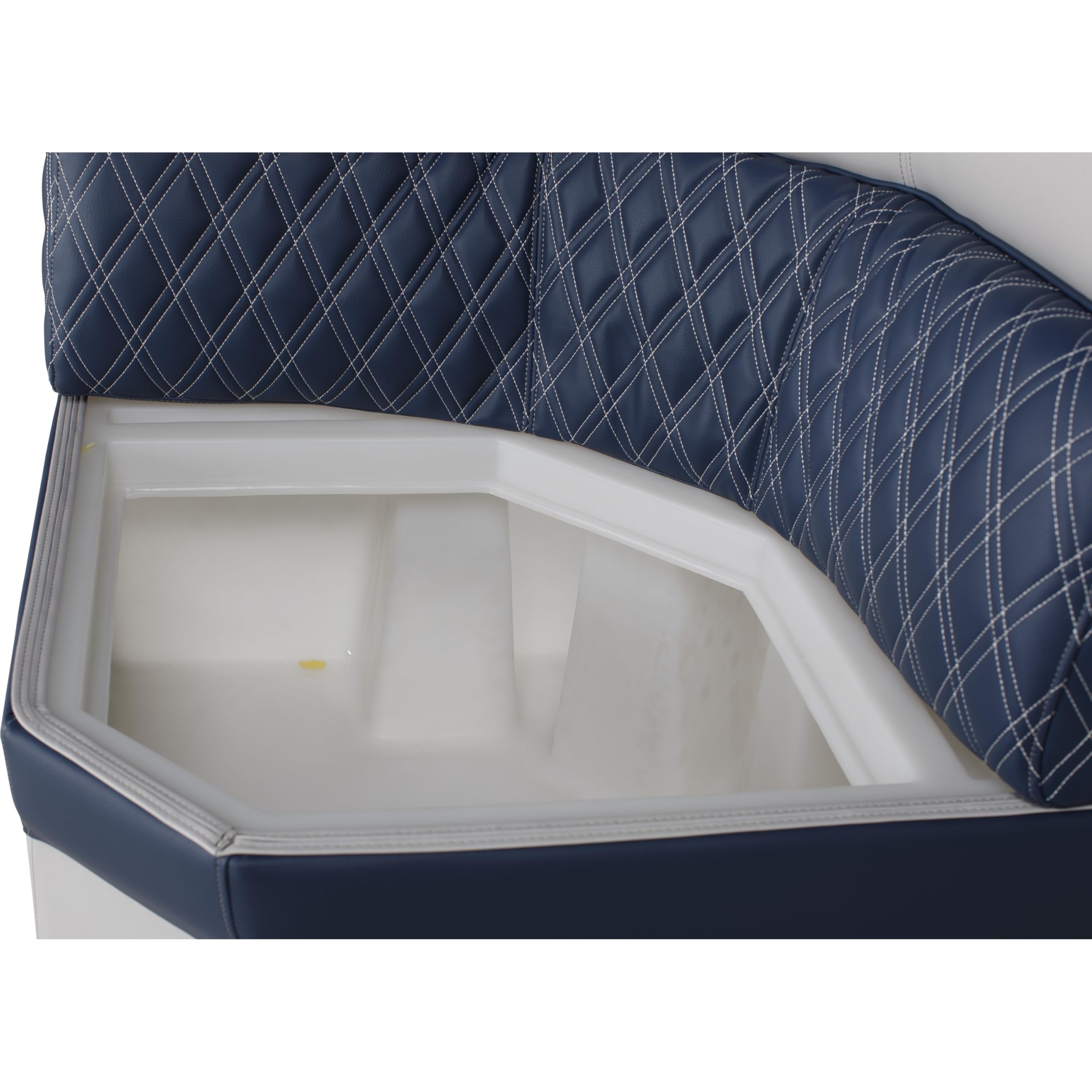 30" Radius corner pontoon seat, Lippert Sunset Collection, Contoured Foam Cushioning, Durable Marine-Grade Vinyl, Built-In Dry Storage, Poly Frame, 44"L x 28"W x 30"H – 2024021297