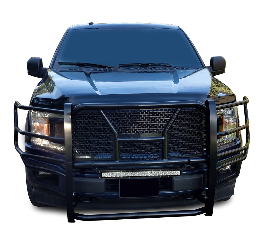 Heavy Duty Black Horse RUGGED Grille Brush Bumper Guard Modular Black Come with 20" Double Row LED Light Compatible with 2015-2020 Ford F-150-RU-FOF115-B-KIT