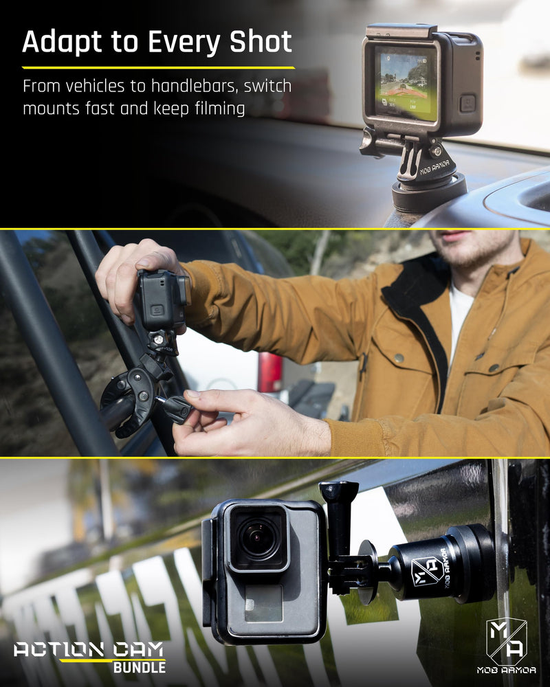 Mob Armor Accessory Kit Action Camera - Complete Bundle with Adjustable Claw Grip, Magnetic Holders, Steel Mounting Plates, and Travel-Friendly Nylon Case for On-The-Go Filming