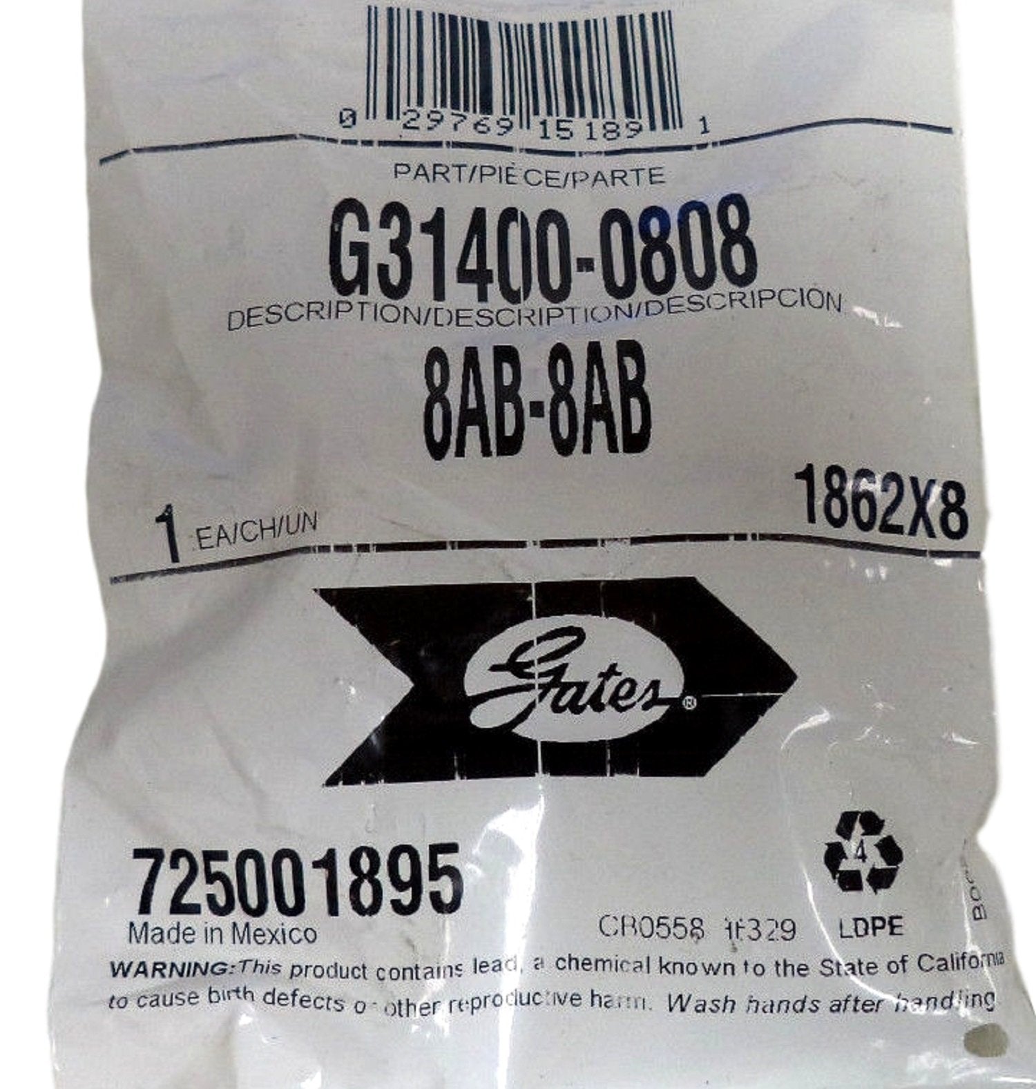 Gates Air Brake G31400-0808 Connector