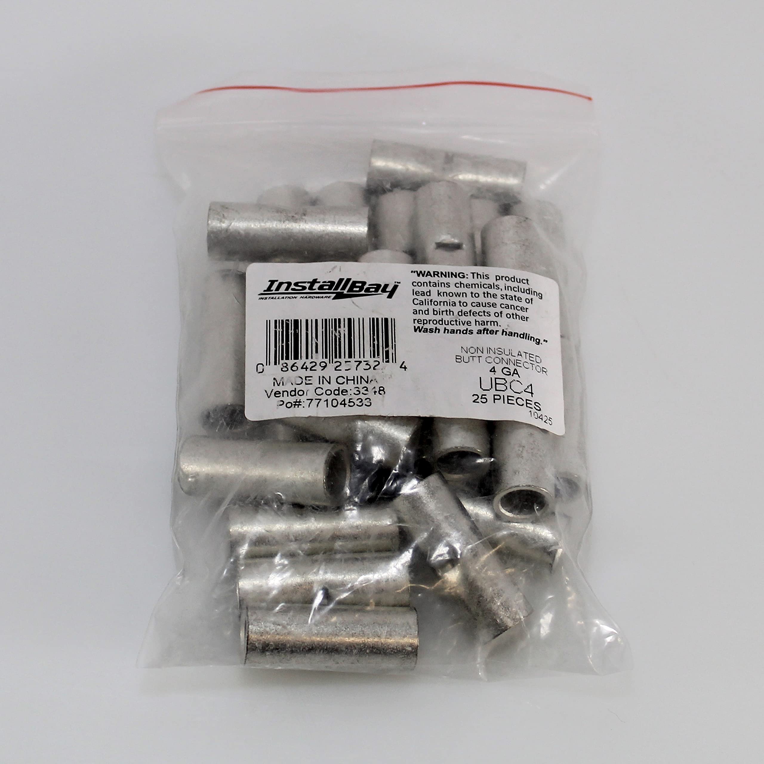 4 Gauge Install Bay Uninsulated Butt Connector - Package of 25