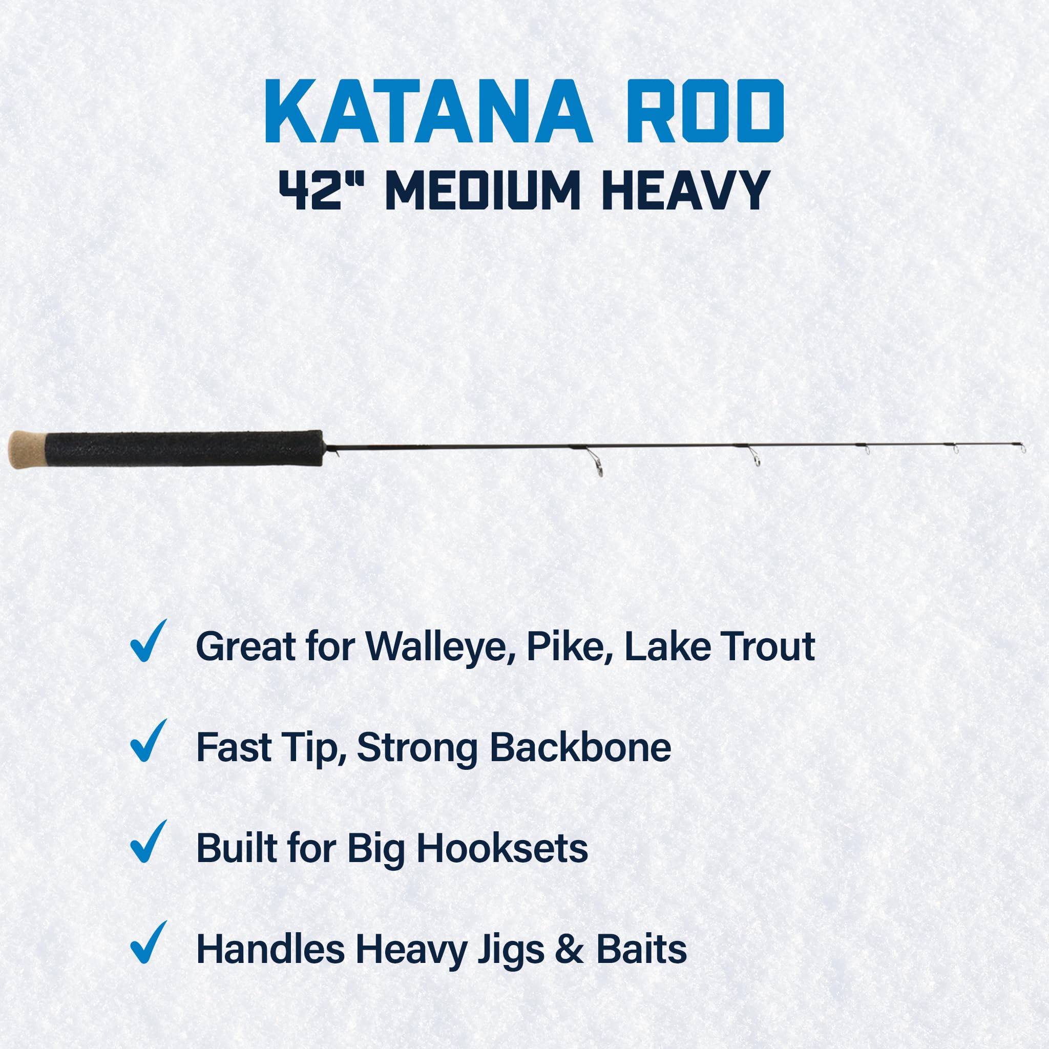 Katana Ice Fishing Rod Clam – 42" Medium Heavy – 30T Solid Graphite Blank with Tsuka Lightweight Handle, Oversized Fly Guides & Carbon Construction – Heavy Power Rod for Pike, Lake Trout & Trophy Fish