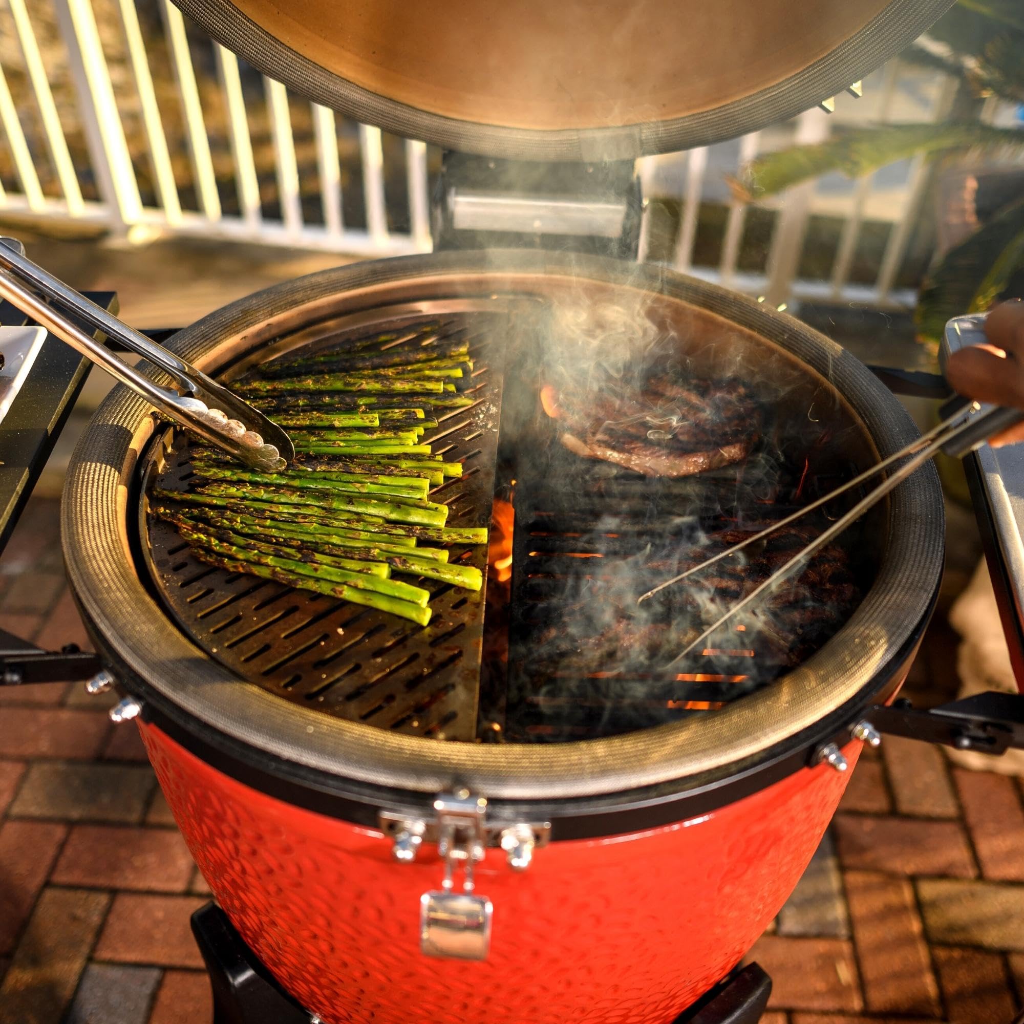 Classic Joe™ Kamado Joe® Series III 18-inch Charcoal Grill & Smoker, Red, with Cart, Side Shelves, Grill Gripper, and Ash Tool, 3 Tier Cooking System, Stainless Steel Cooking Grates, Model KJ15040921