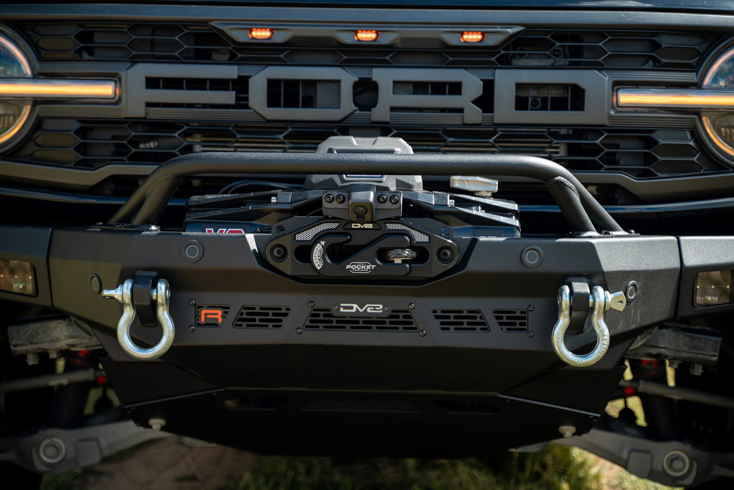Offroad DV8 Spec Series Winch Front Bumper for 2022-2024 Ford Bronco Raptor | Two 1-inch D-Ring Mounts | One 20-inch LED Light Bar Mount | Bull Bar | Mounts four 3-inch Pod Lights on Wings