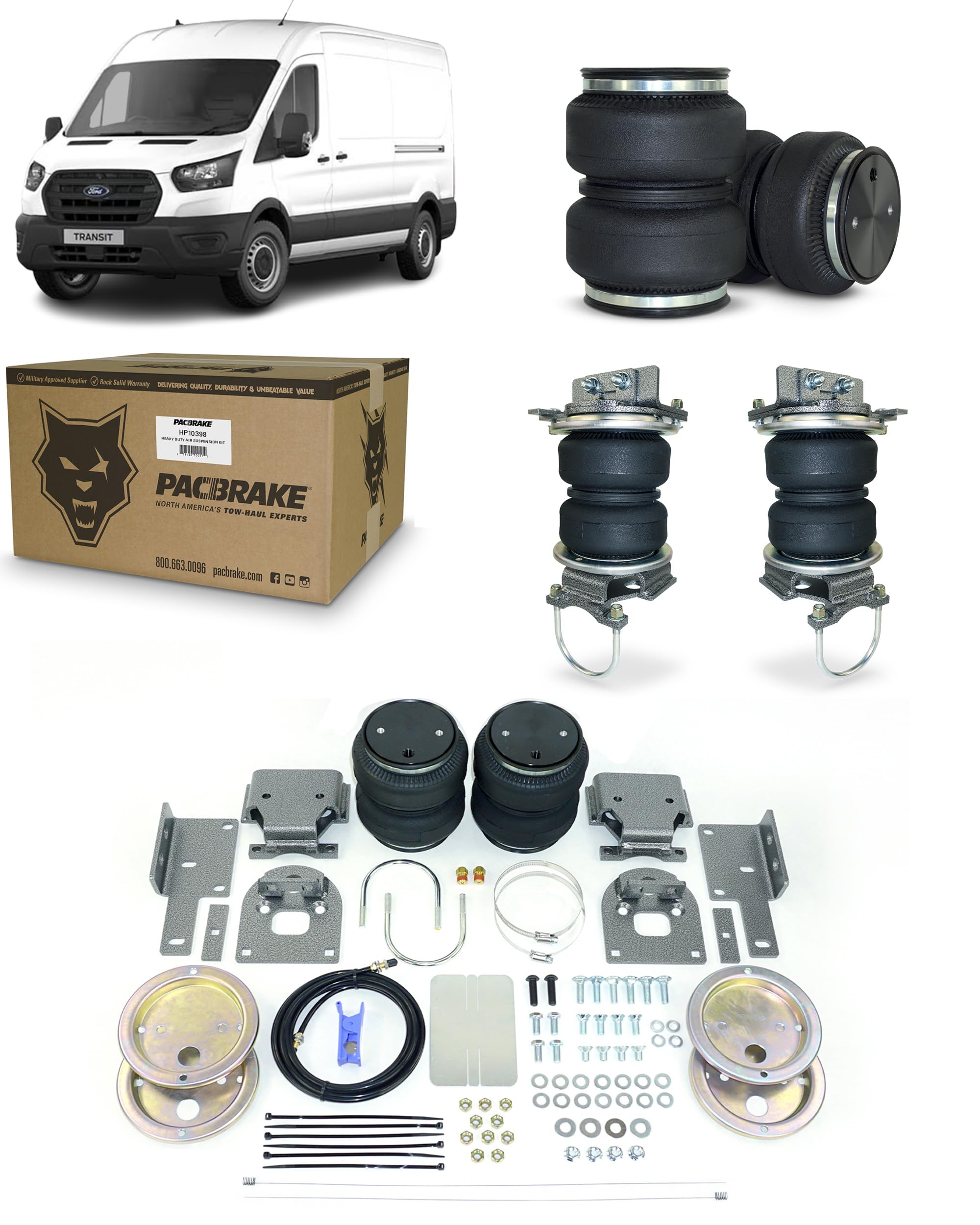 Pacbrake ALPHA HD HP10398 Air Spring Suspension Kit Compatible with Ford Transit 350HD 2013-2023