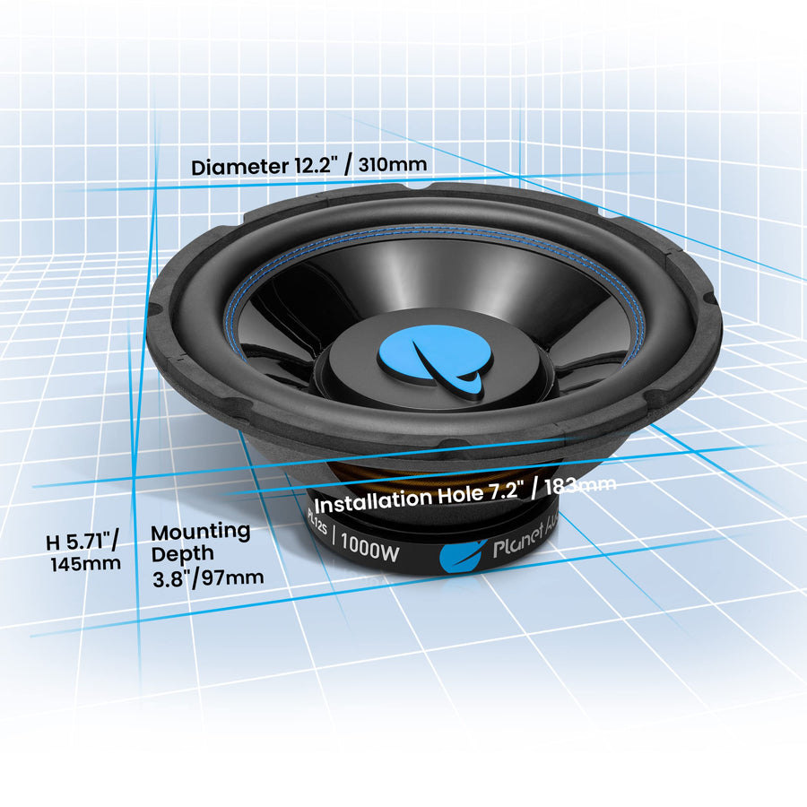 Planet Audio Pulse Series PL12S 12 Inch Car Audio Subwoofer - 1000 Watts Max, Single 4 Ohm Voice Coil, Sold Individually, for Truck, Boxes and Enclosures, Use with Amplifier