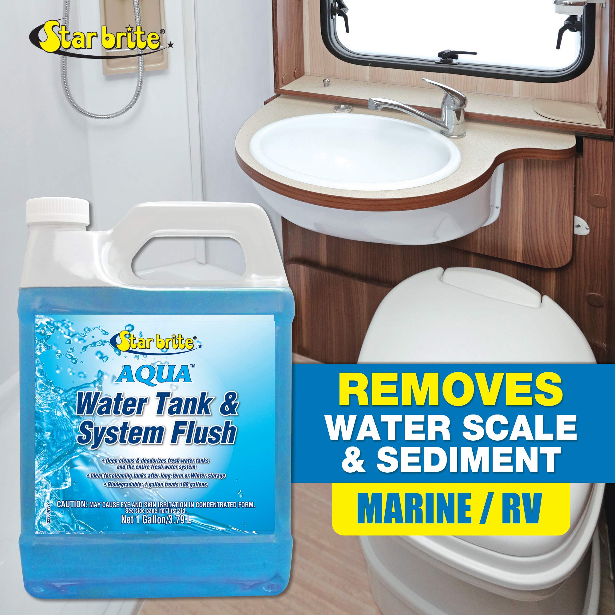 Aqua STAR BRITE Water Tank & System Flush - Deep Cleans & Deodorizes Fresh Water Tanks & Entire Drinking Water System - Ideal for Boats & RVs Coming Out of Storage 1 GAL (032300)