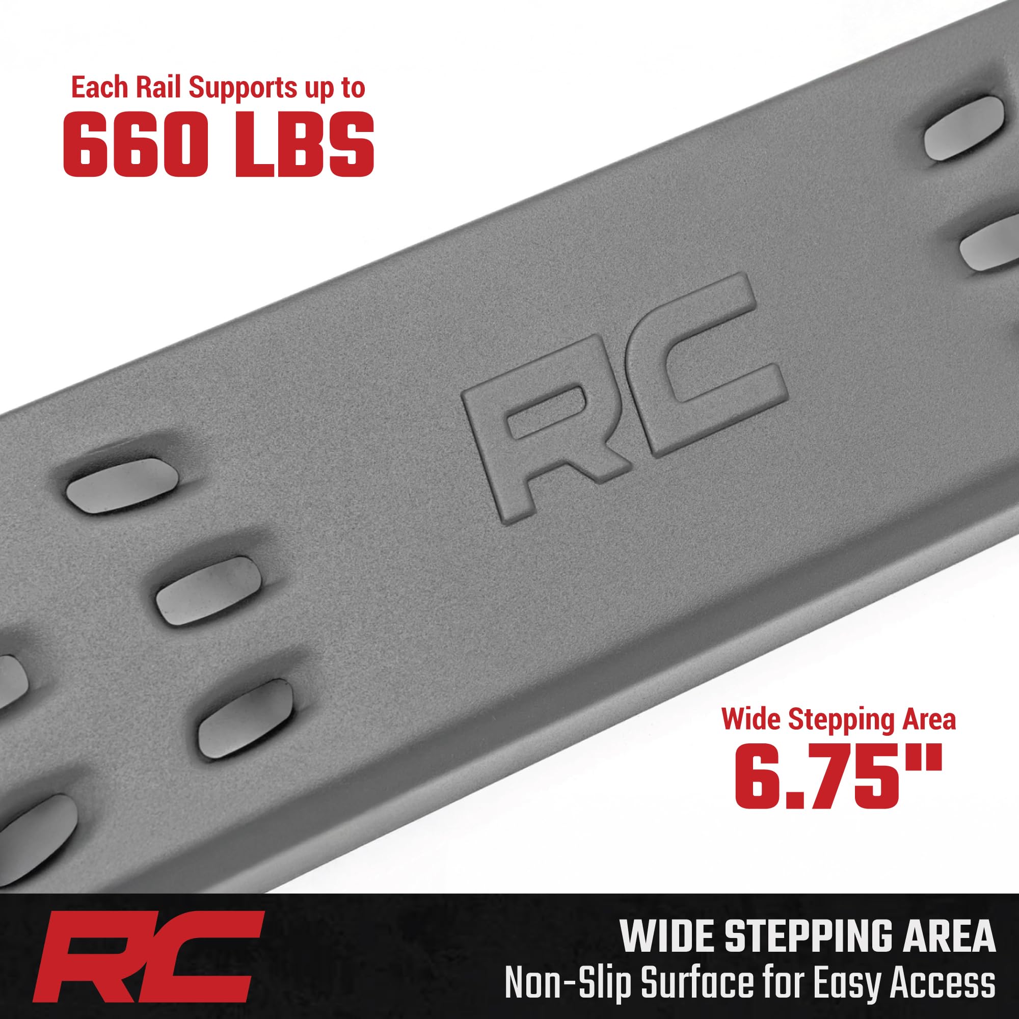 Rough Country Running Boards RPT2 for Toyota Tundra (2022–2026) – Fits Crew Cab 2WD/4WD, 6.75" Steel Side Steps, No-Drill Install, Matte Black Raptor-Style Rails