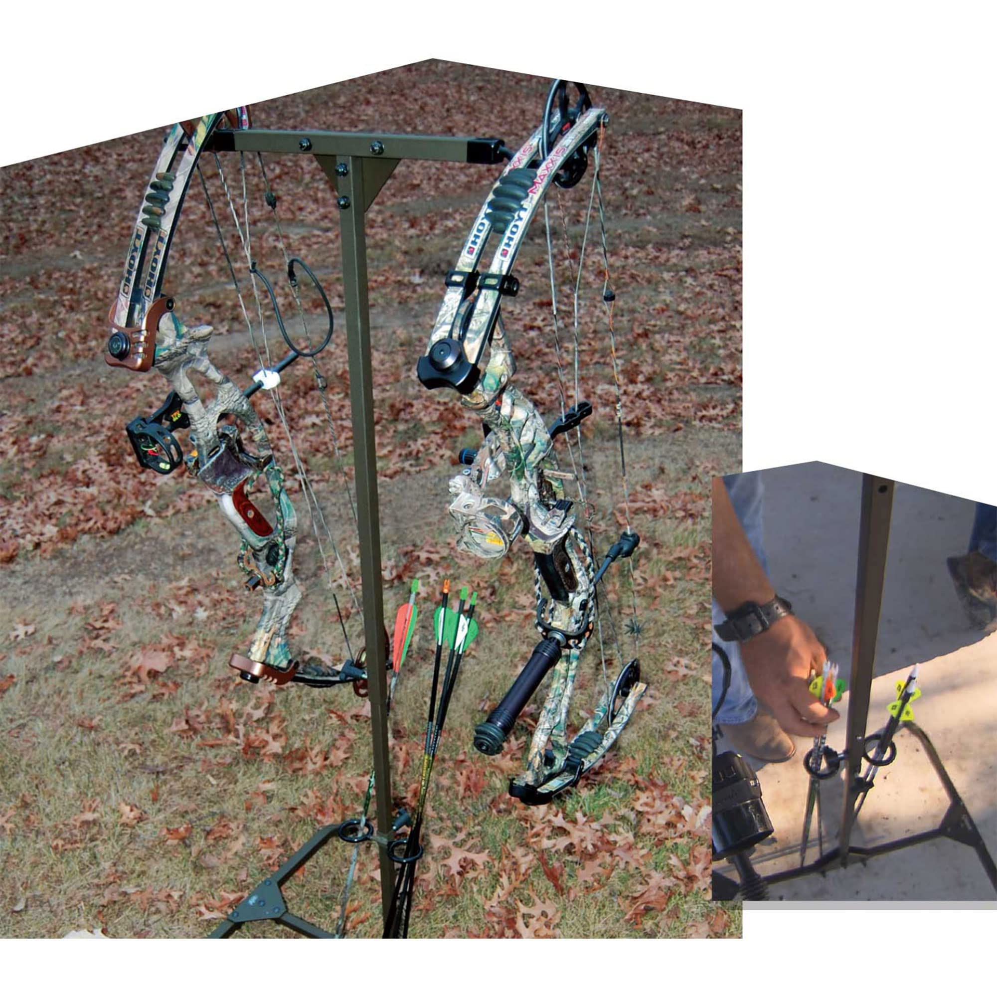 HME Portable Convenient Reliable Lightweight Durable Dual-Sided Versatile Archery Hard Surface Bow Practice Hanger with Archer's Arrow Caddies Included