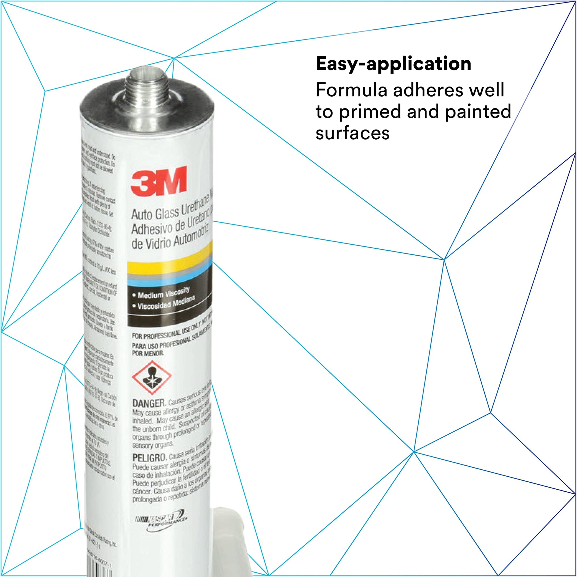 3M Urethane Auto Glass Windshield Adhesive, 08693, Medium Viscosity, High-Strength, Fast-Curing, 310 mL/10.5 fl oz Cartridge, Black