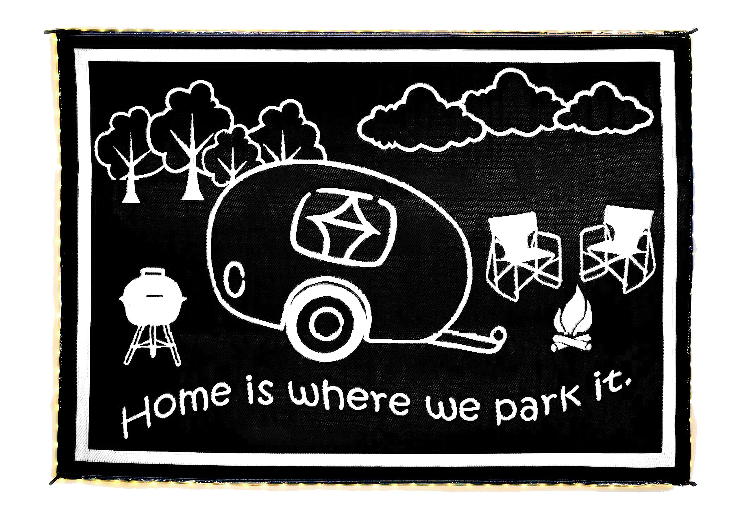 Camping Stylish LED Illuminated Patio Mat - Reversible RV Home Mat 8x11