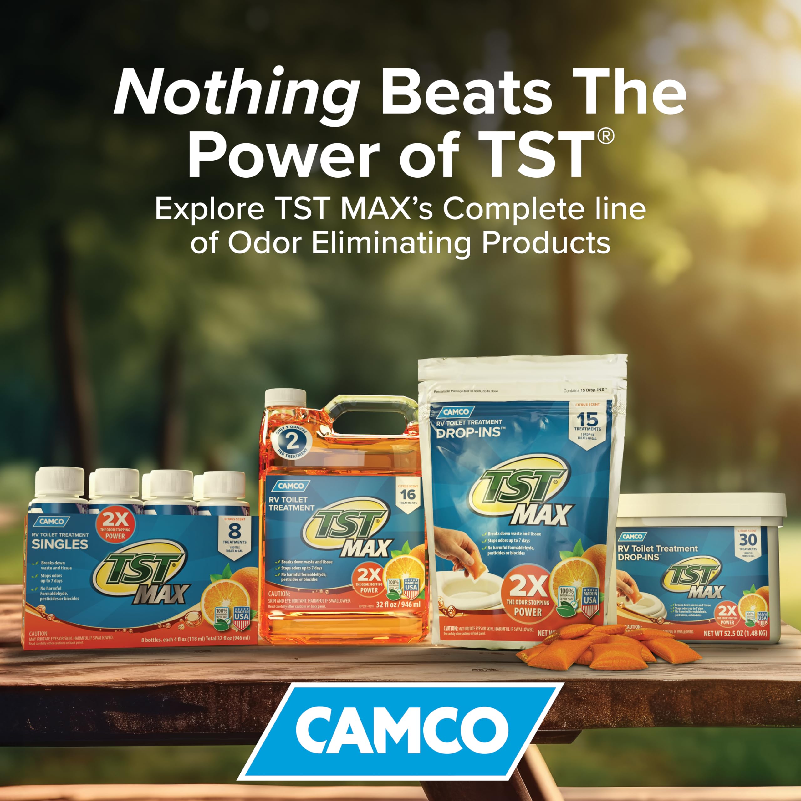 Camco TST MAX Toilet Treatment Camper/RV - Features Septic Safe Formula & Stops Odors Up to 7 Days – Orange Scent, 64 oz (41195)