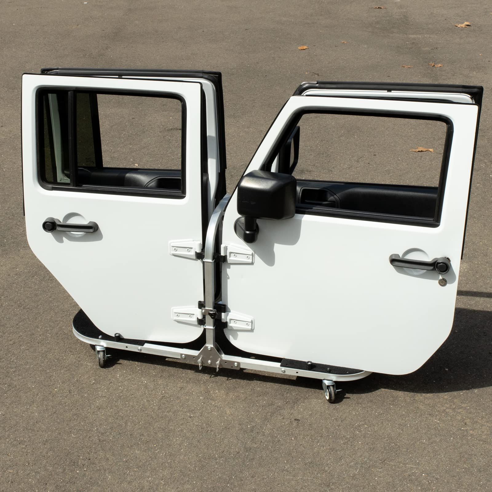 4 Door Aluminum-Silver Folding Rolling Door Cart, Storage Door Rack Holder Stand fits Jeep® Wrangler JL JLU JK JKU TJ YJ and Gladiator JT Patented