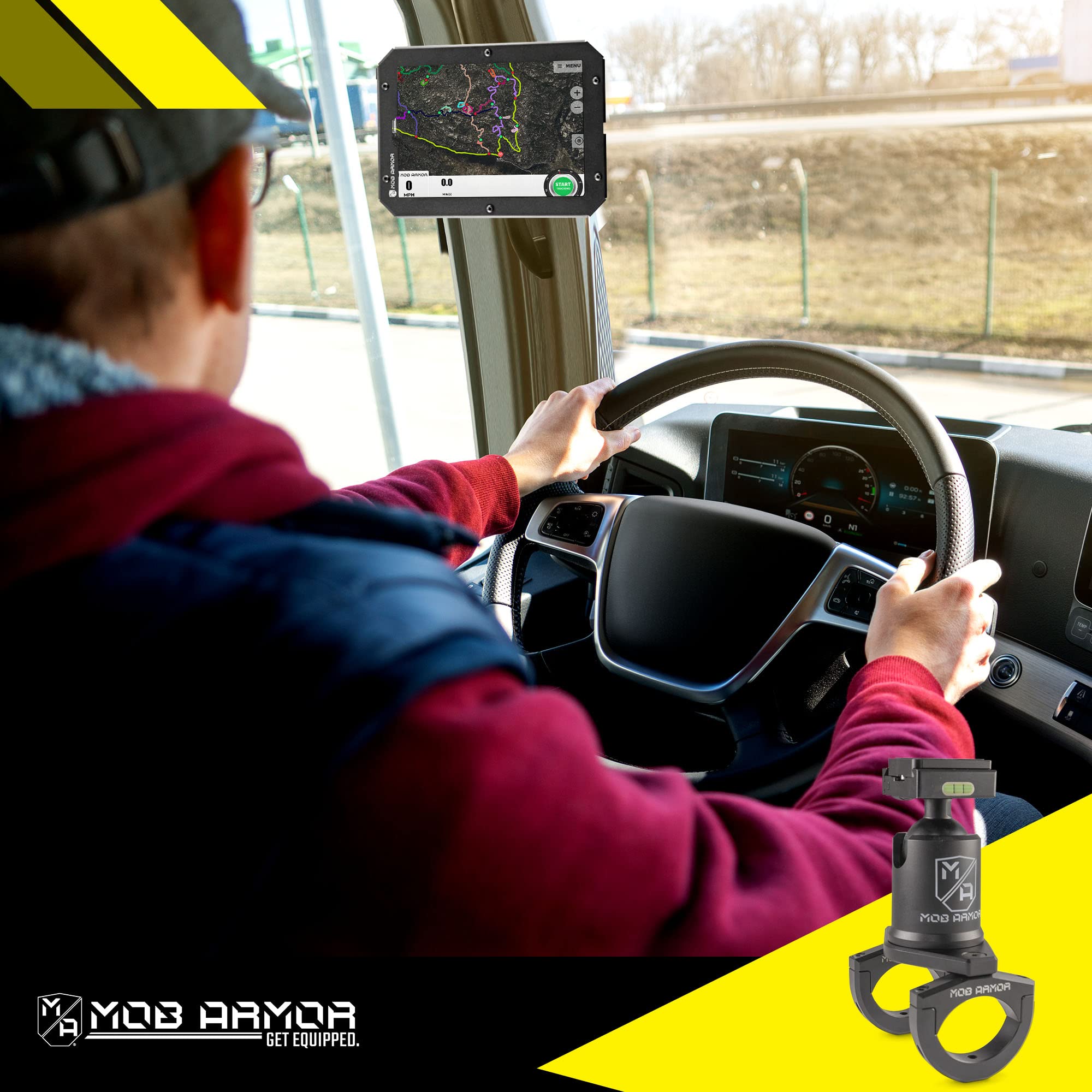 Mob Armor Maxx Tube Mount Quick Release - Adjustable Tablet Holder with Rotating and Tilting Housing, Quick-Detach Mechanism, and Secure Clamp for Mounting on Tubes in Vehicles, Worksites, and Gyms