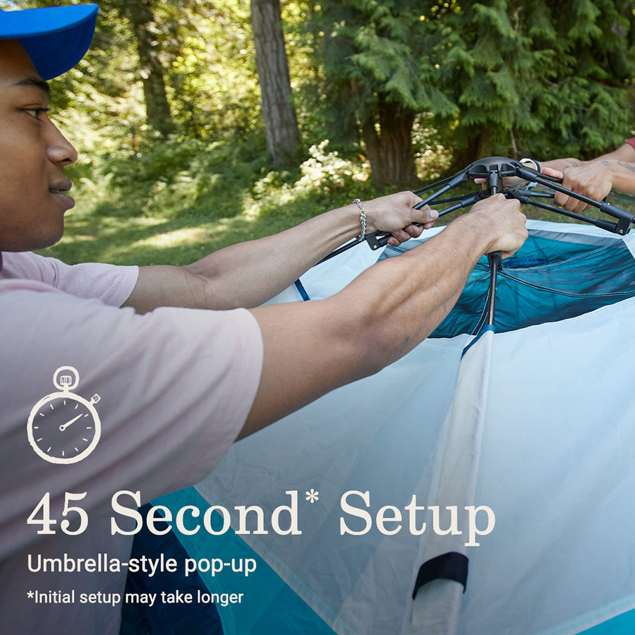 4-Person Coleman Camping Tent, Camp Burst Pop-Up, Quick 45s Setup, with Dark Room Option, Waterproof, 360° Views, Resist Winds up to 35 mph