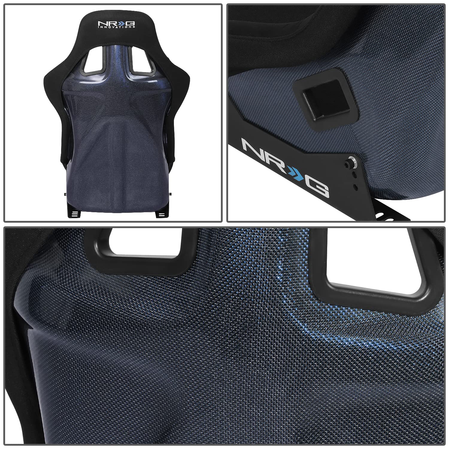 NRG Innovations Fixed Back NRG-RSC-302CF-BL Bucket Racing Seat with Universal Side Mount Bracket, Blue Carbon Fiber Back