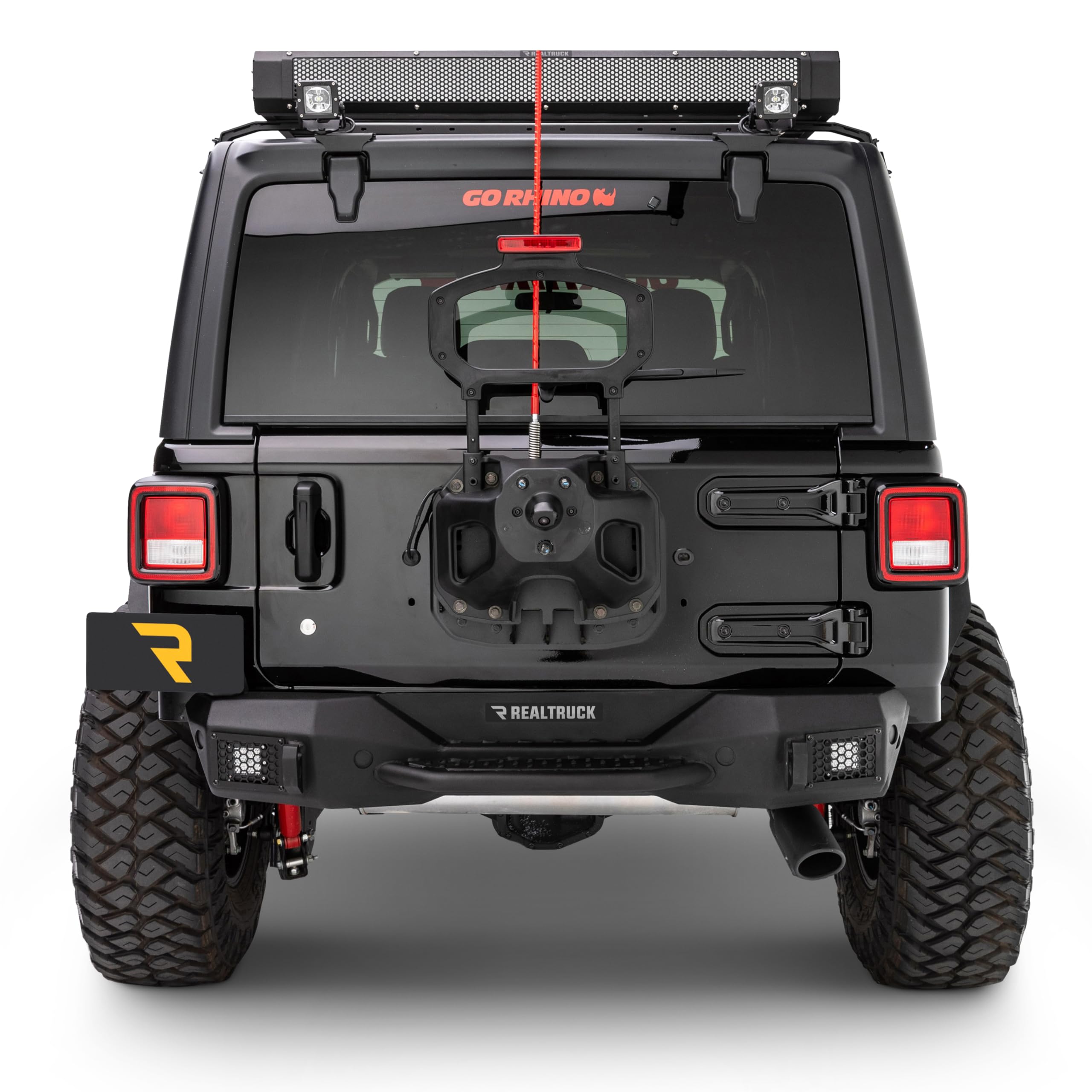 Rockline Go Rhino Stubby Rear Bumper | Galvanized Steel, Textured Black | 371100T | Fits 2018 - 2024 Jeep Wrangler JL & Wrangler JLU, 2-Door or 4-Door