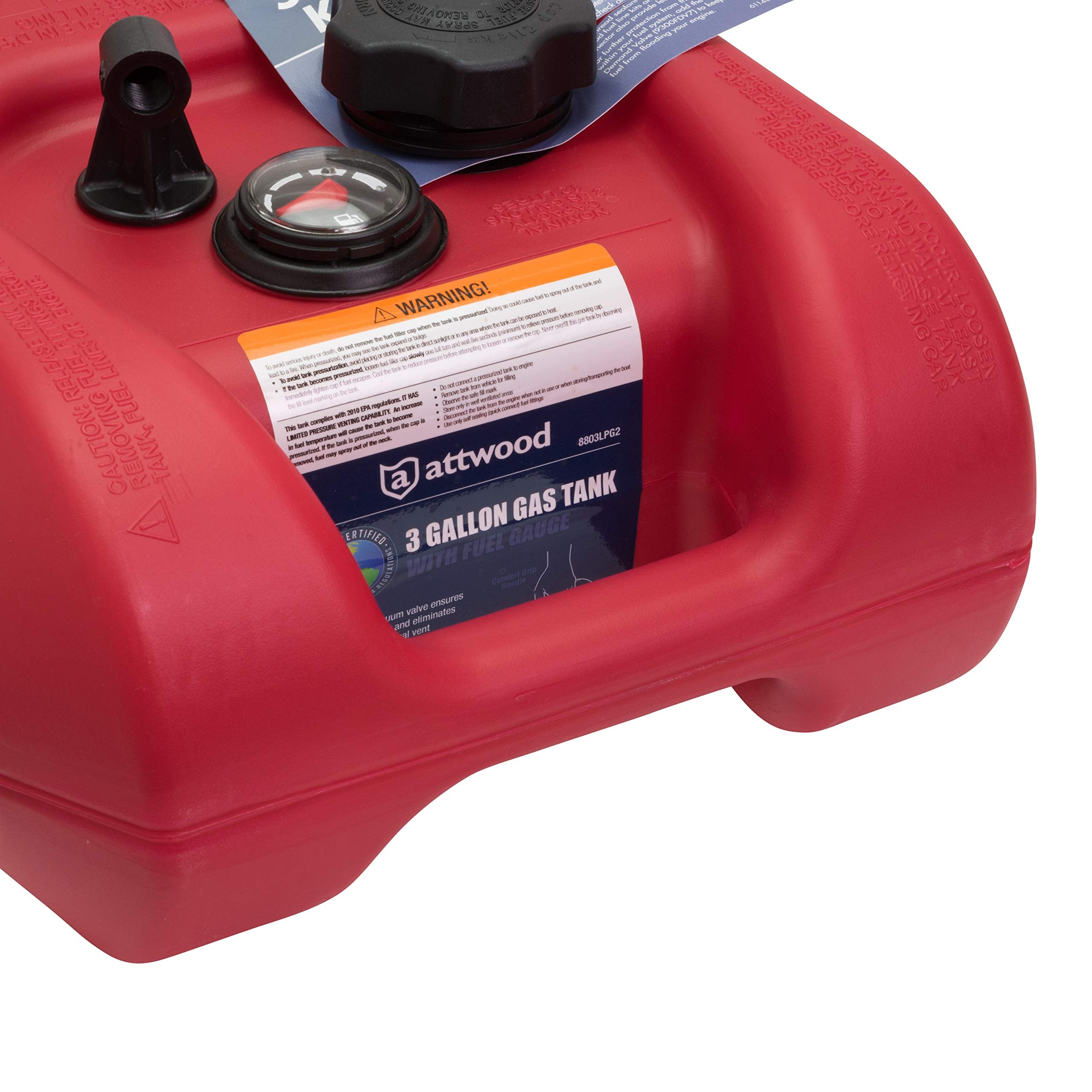 Portable Boat Gas Tank attwood 8803LPG2 with Gauge, EPA and CARB Certified, 3 Gallon Capacity