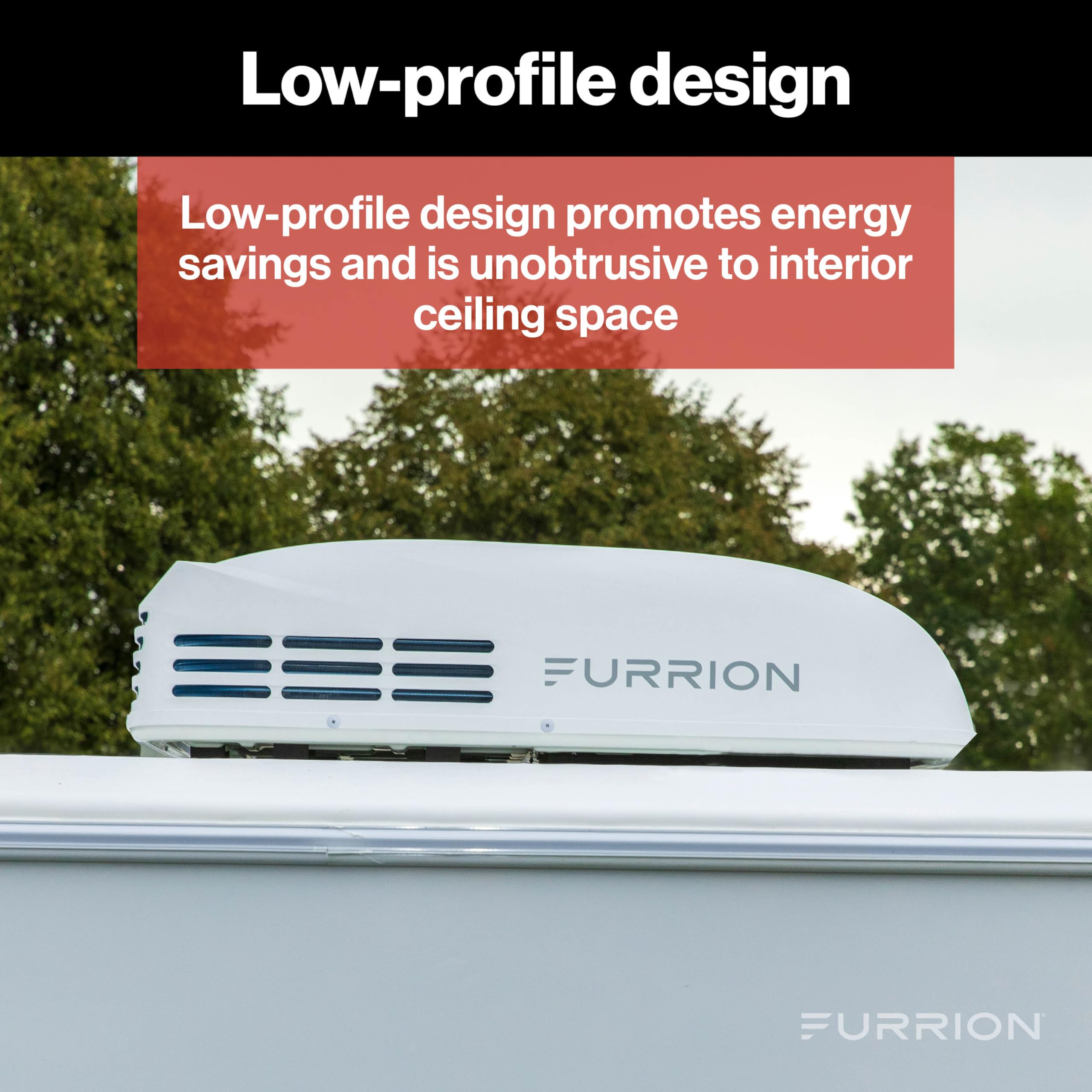 Low-Profile Furrion Chill HE 15K White Rooftop Air Conditioner with Heat Pump, R32 Refrigerant, Dual Fan Motors, Climatesmart, Vibrationsmart, Adaptable Control - FACR13LPSA2-PS-AM KIT