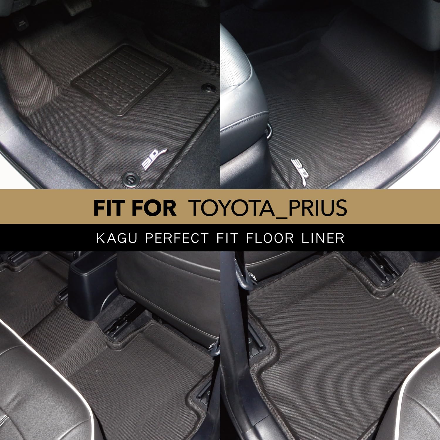 3D MAXpider Kagu Custom Fit Floor Mat (Black) Compatible with Toyota Prius 2016-2022 / Prius Prime 2017-2021 - Full Set R1 R2