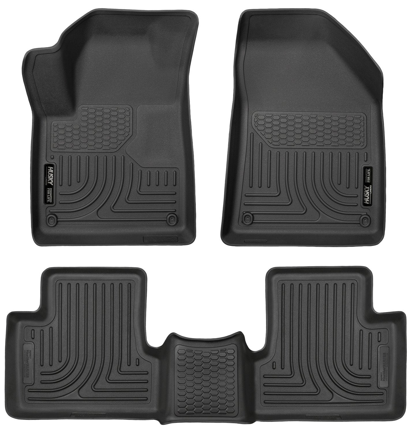 Weatherbeater Husky Liners Floor Mats | Fits 2015 - 2023 Jeep Cherokee | Front & 2nd Row, 3-pc Black - 99091