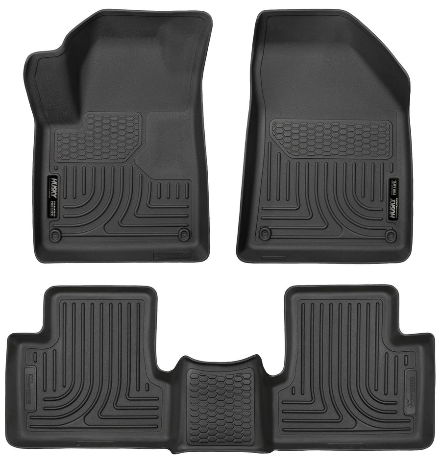 Weatherbeater Husky Liners Floor Mats | Fits 2015 - 2023 Jeep Cherokee | Front & 2nd Row, 3-pc Black - 99091