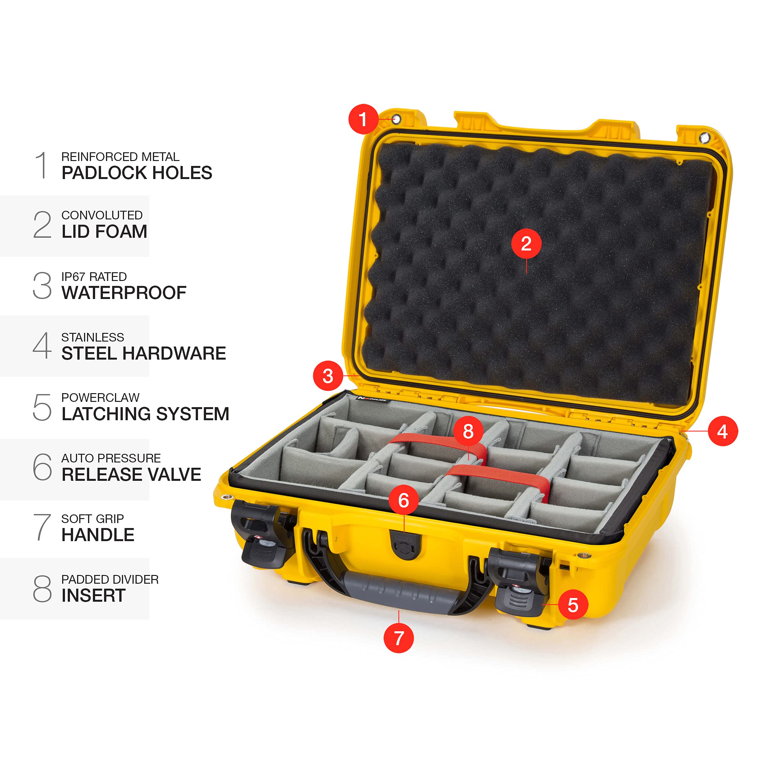 Waterproof Nanuk 923 Hard Case with Padded Dividers and Incorporated TSA Approved Travel Lock Latches - Yellow