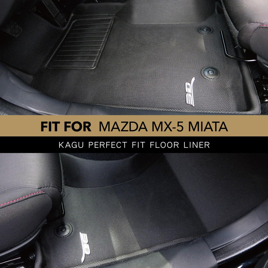 Kagu Floor Mat 3D MAXpider Custom Fit (Black) Compatible with Mazda MX-5 Miata 2016-2024 / Fiat 124 Spider 2017-2018 - Front Row