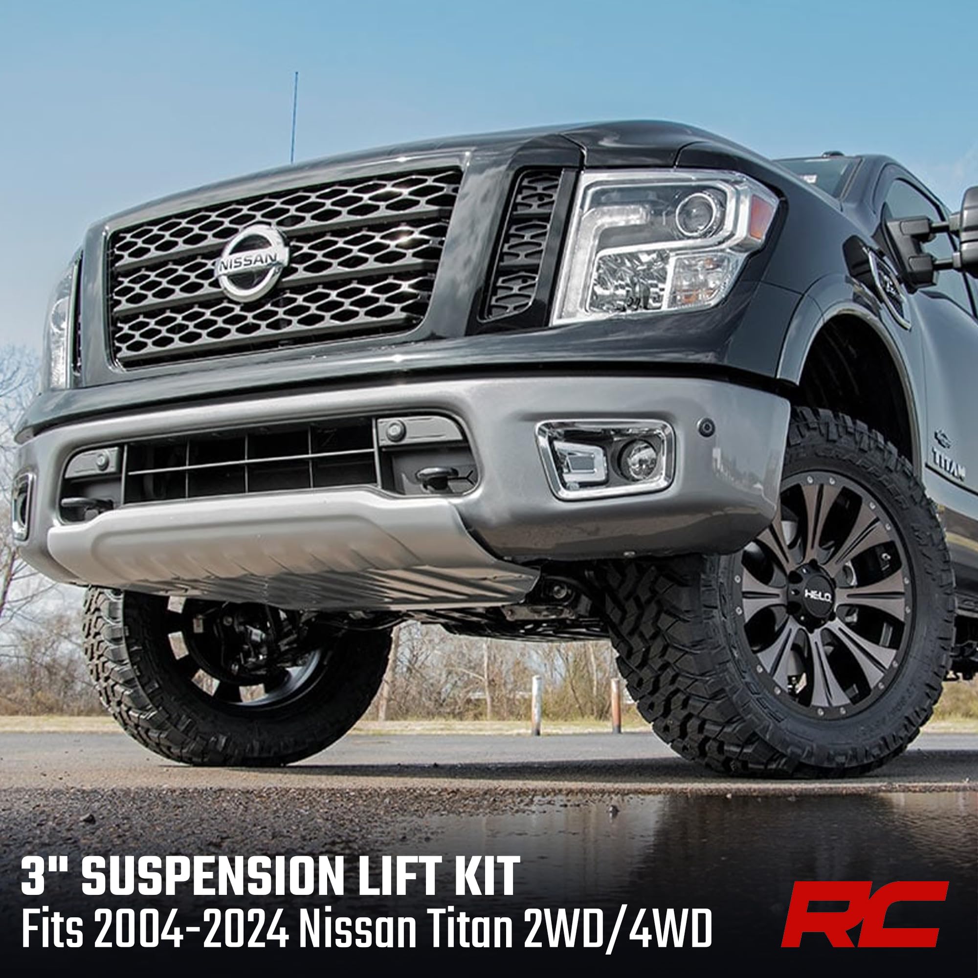 3" Rough Country Suspension Lift Kit for Nissan Titan 2WD/4WD (2004-2024) - Wheel Spacers, Red Control Arms