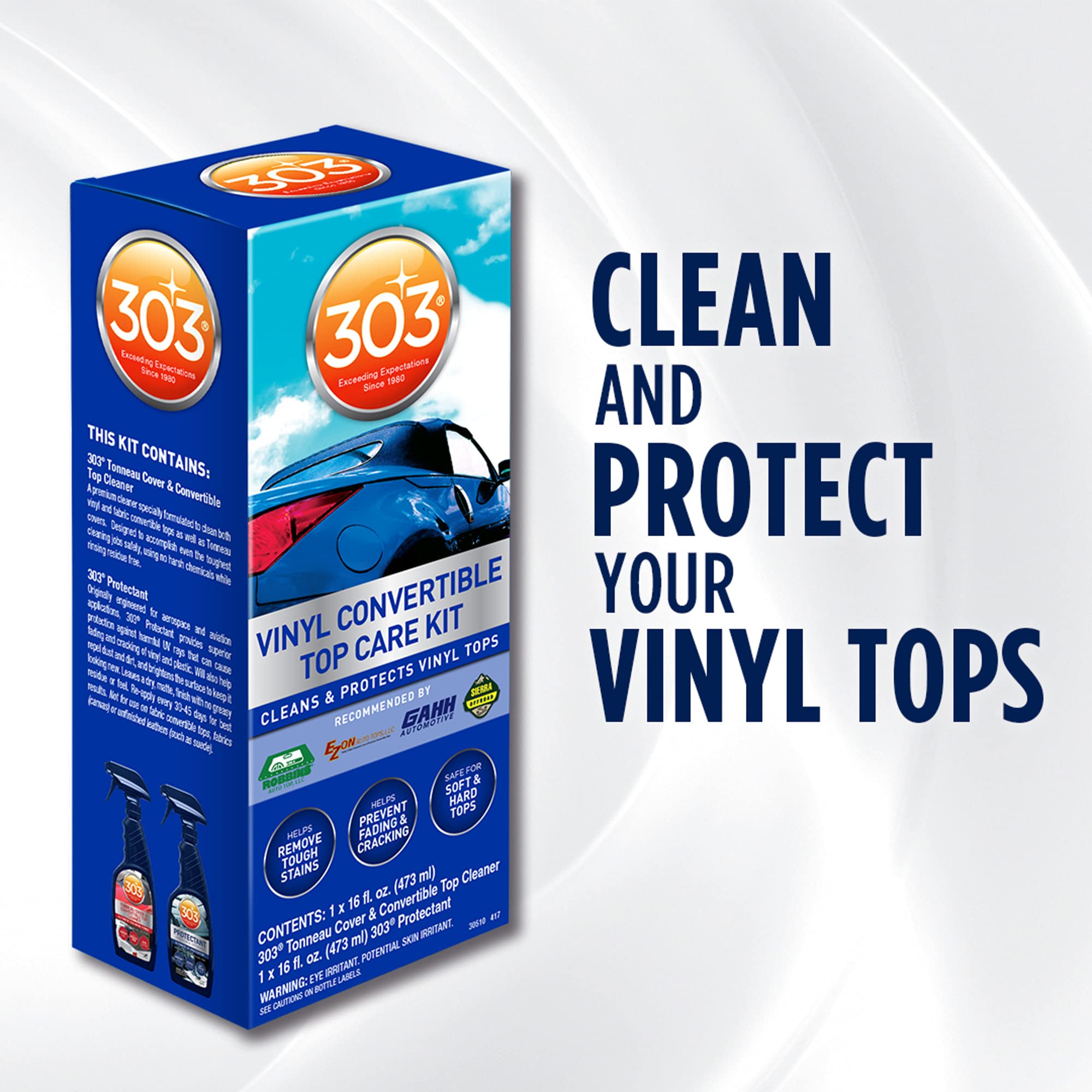 303 Products Convertible Vinyl Top Cleaning and Care Kit 30510 - Cleans And Protects Vinyl Tops - Includes Tonneau Cover And Convertible Top Cleaner 16 fl. oz. + Automotive Protectant 16 fl. oz.,,Blue