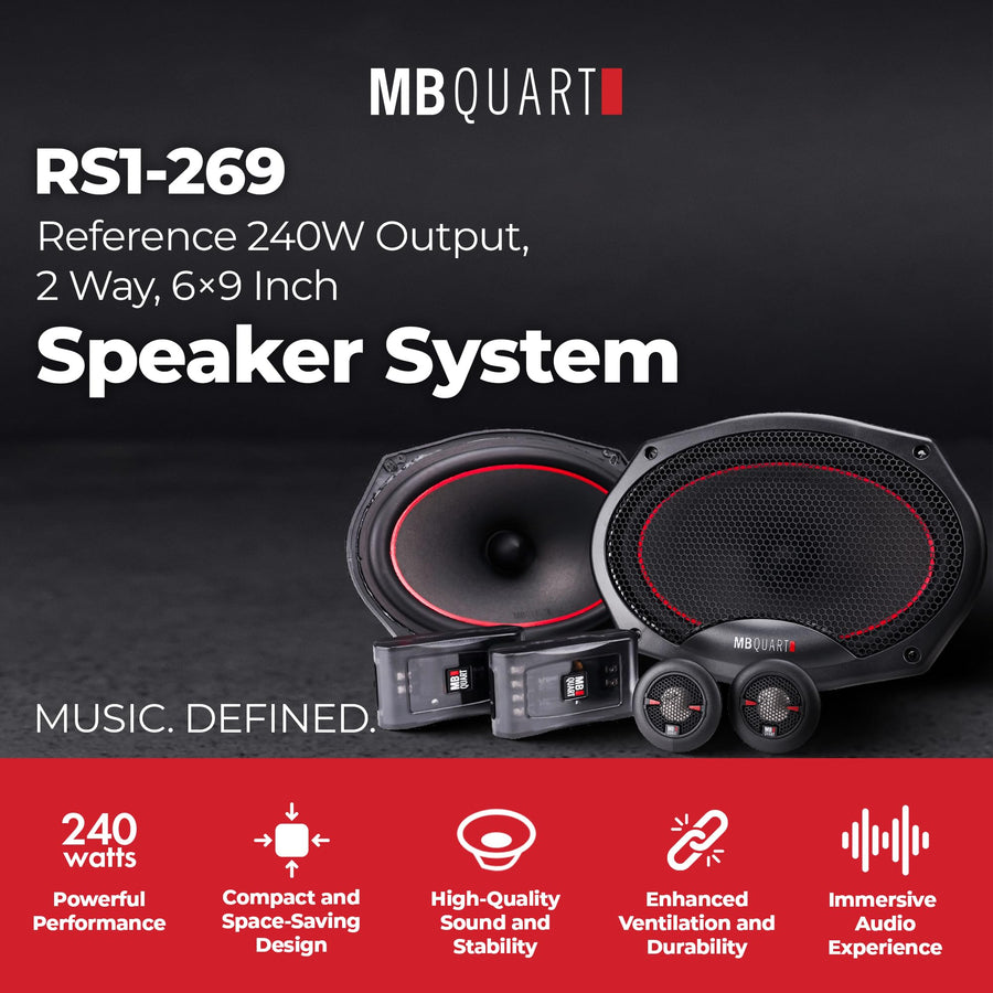 6"x9" MB Quart Coaxial Reference Car Speaker System with Lightweight Curvilinear Design, 2-Way Audio, 240W Max Output, and Universal Fit