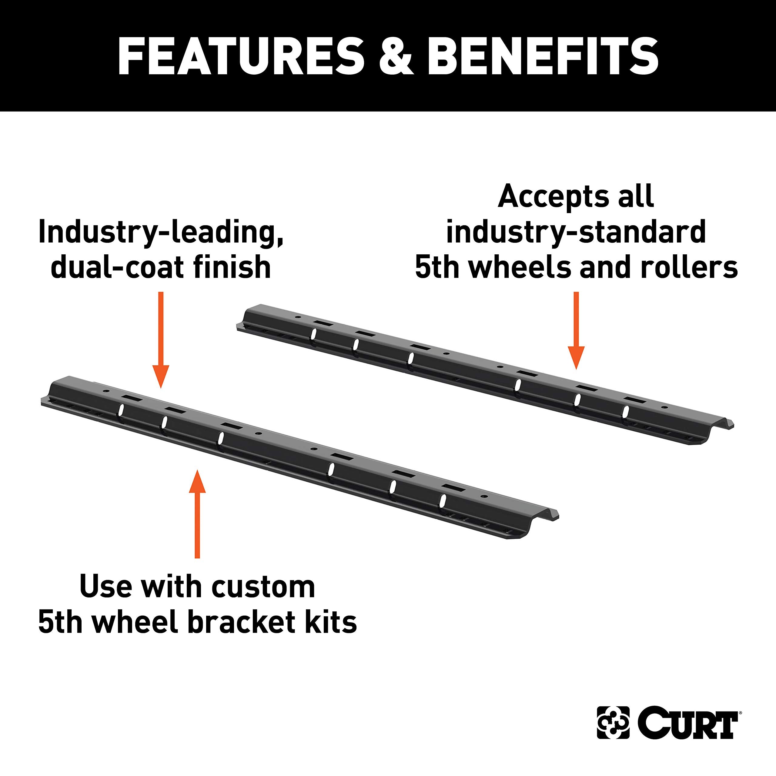 CURT 5th Wheel Hitch Rails Industry-Standard, Carbide Black, 25,000 Pounds
