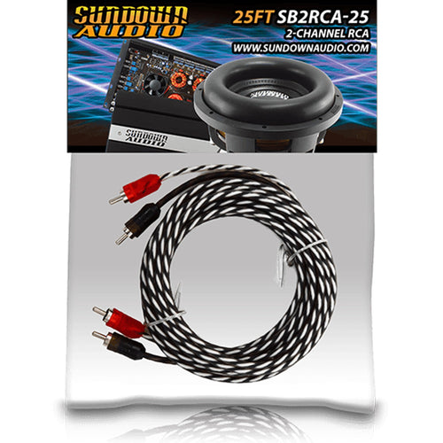 25FT Sundown Audio SB2-25 RCA Cable - 2 Channel Stereo Audio Interconnect, Twisted Pair, Solid Conductor, High-Fidelity Sound, Rugged PVC Jacket for Car & Home Theater