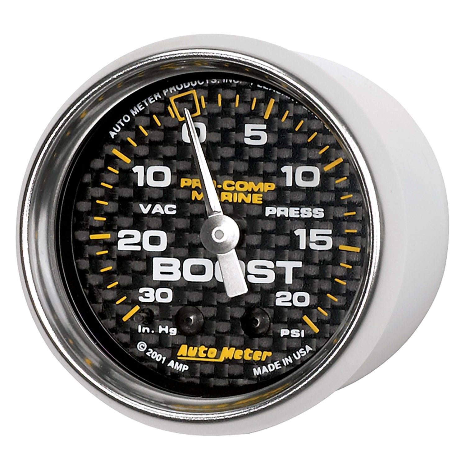 Vac/Boost AutoMeter Gauge, 2 1/16", 30Inhg-20Psi, Mechanical, Marine Carbon Fiber (200774-40),Multi